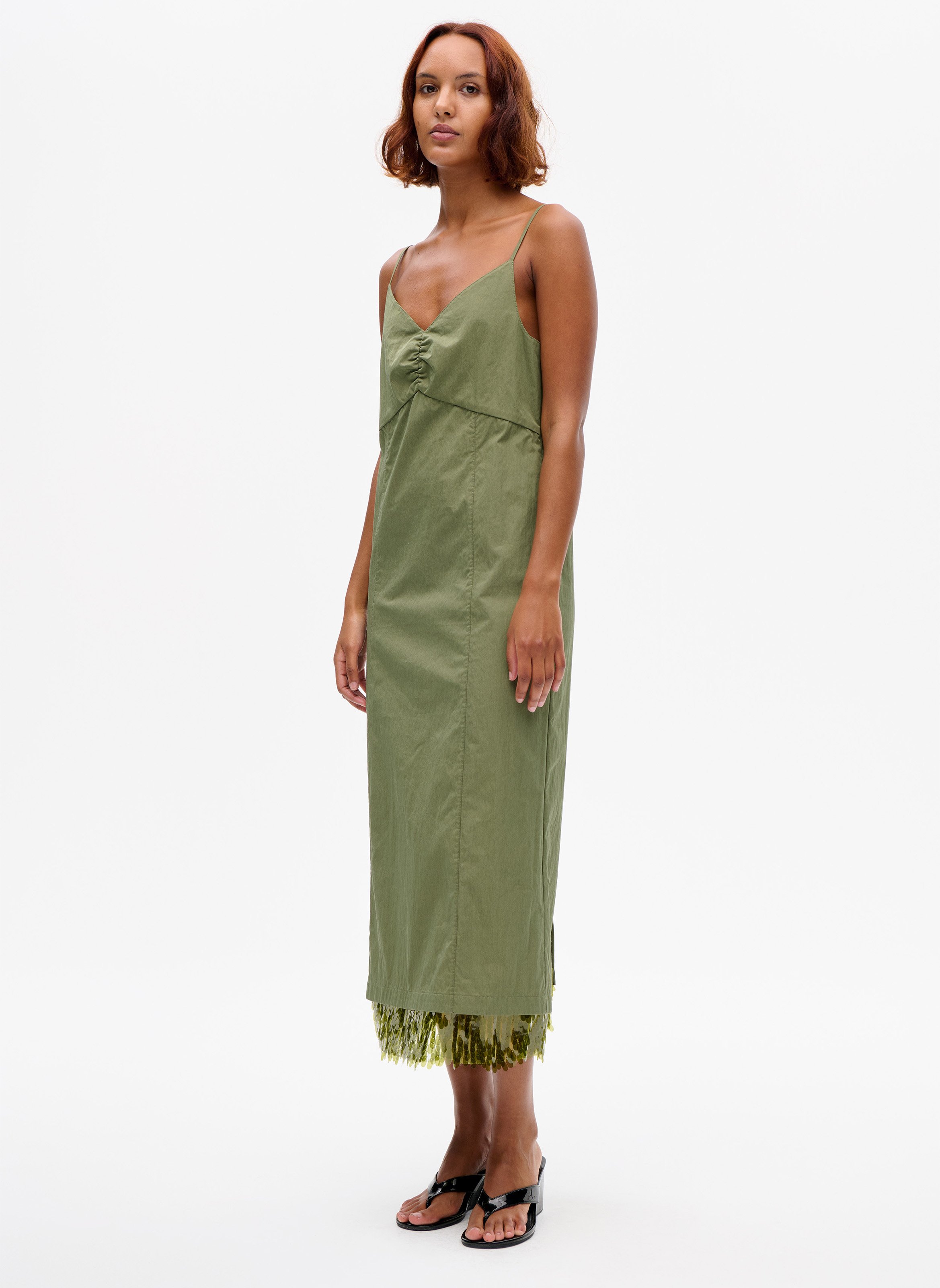 Long V-neck dress in blended organic cotton BAUM UND PFERDGARTEN Green