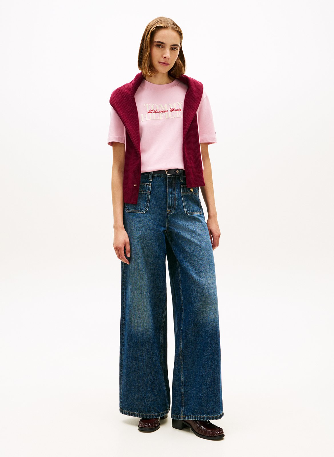 Gerades T-Shirt aus Baumwolle, bestickt TOMMY HILFIGER Rosa