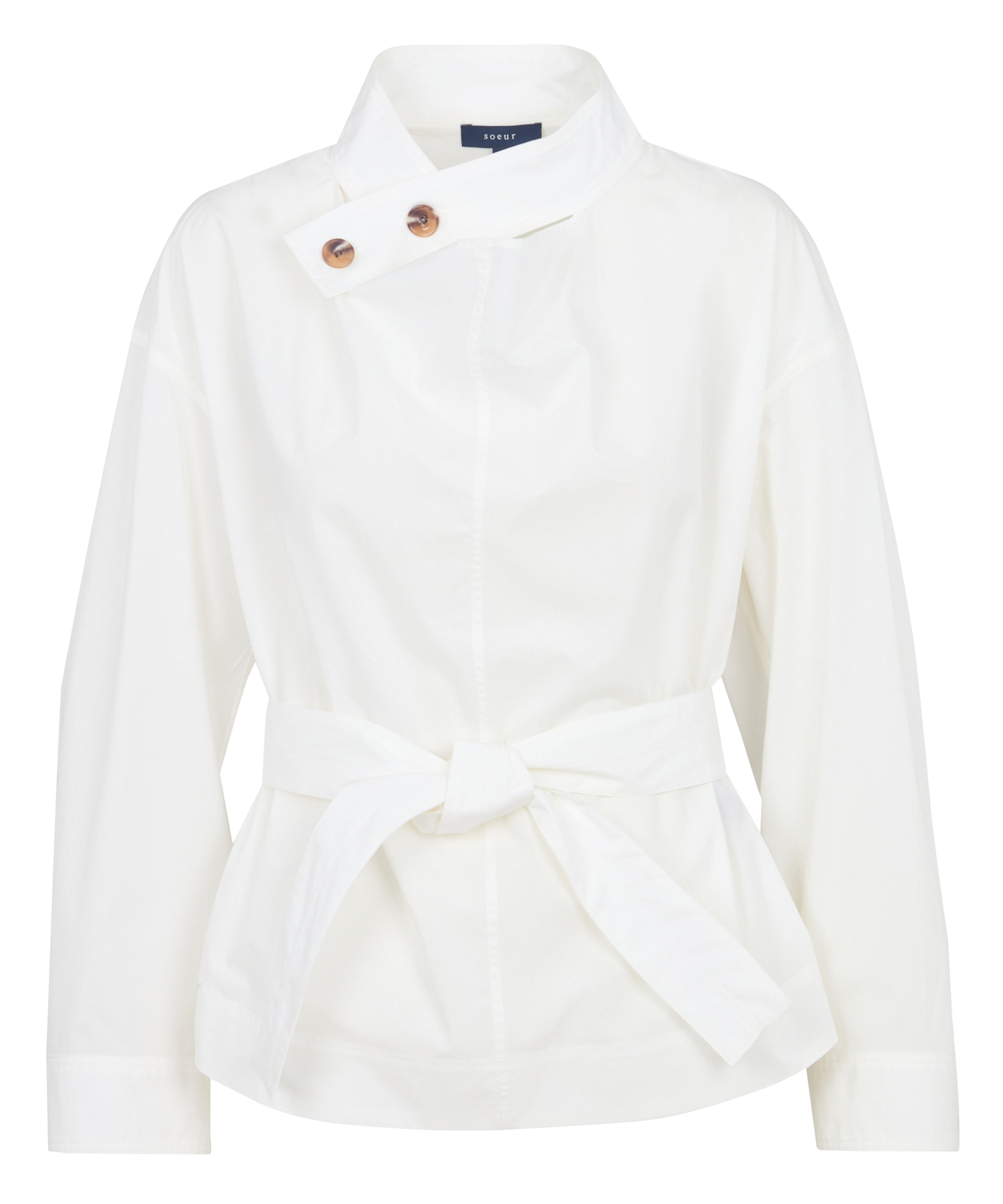 Loose fit high-neck organic cotton blouse SOEUR Beige