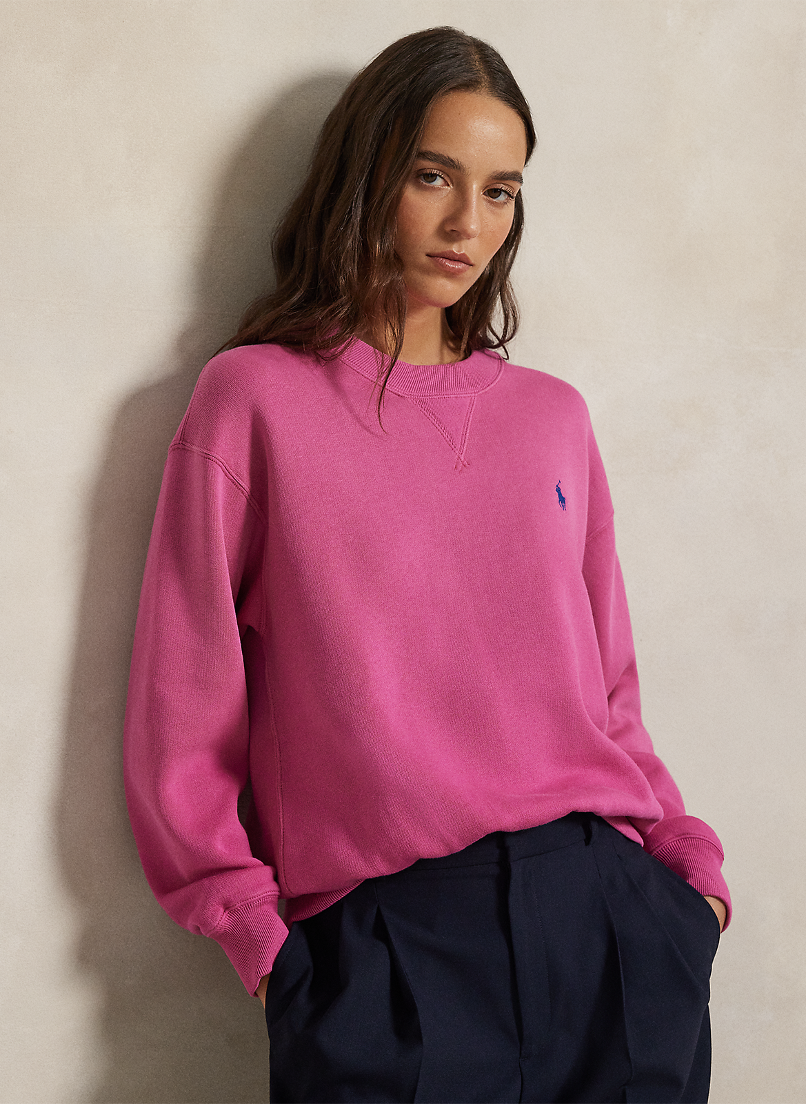 Loose-fit round-neck cotton-blend embroidered sweatshirt POLO RALPH LAUREN Pink