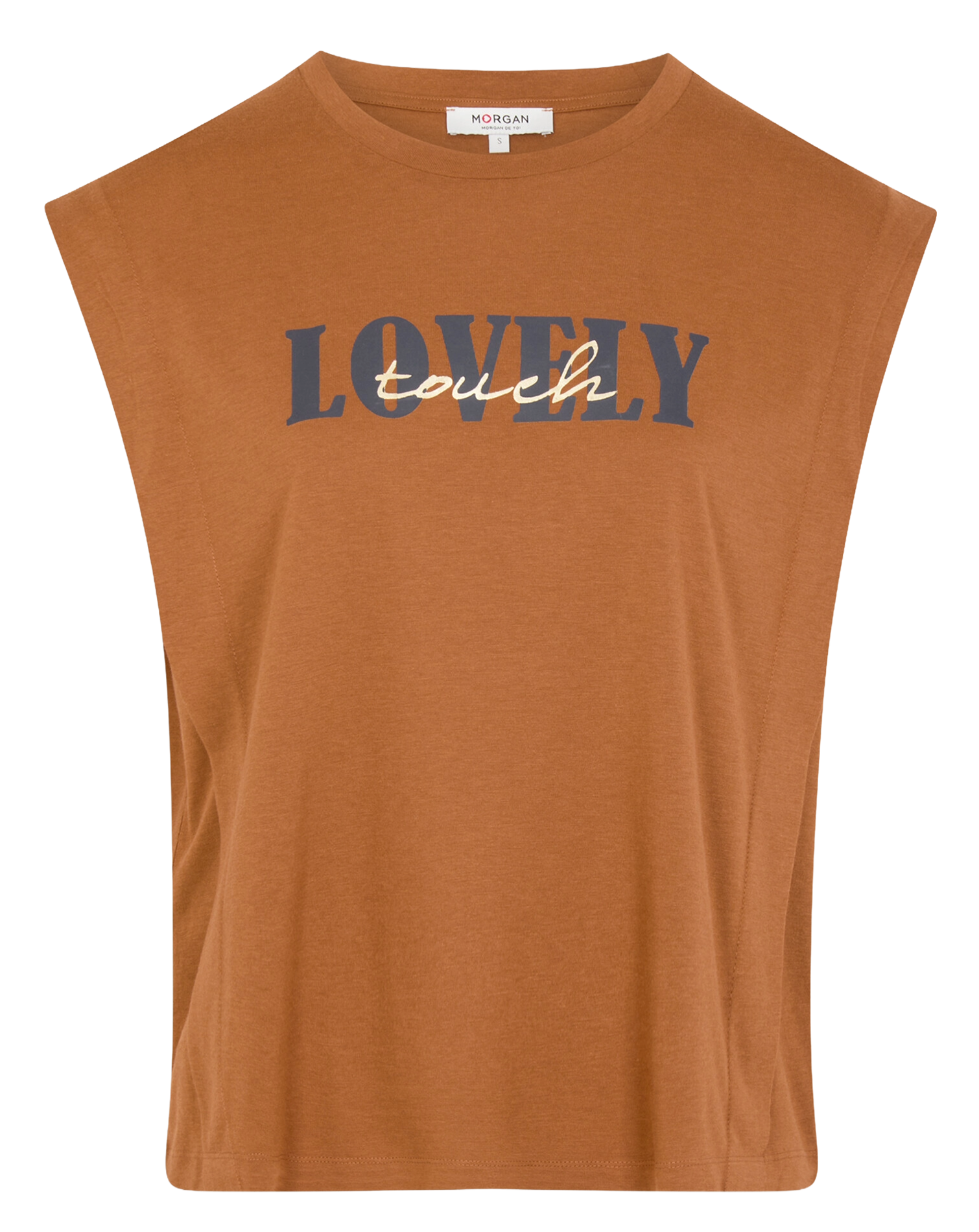 Mouwloos T-shirt met zeefdruk MORGAN Bruin