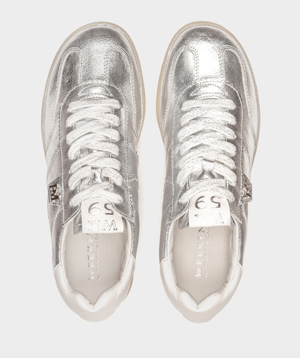 Sporty silver metallic leather sneakers PEDRO MIRALLES Golden