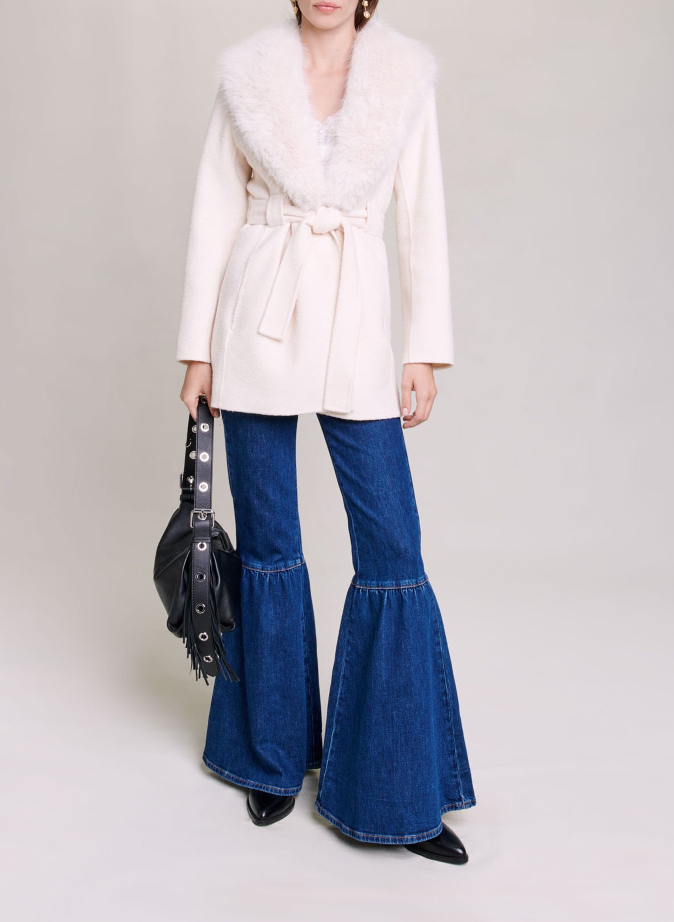 Getailleerde jas met sjaalkraag - wolblend MAJE Beige