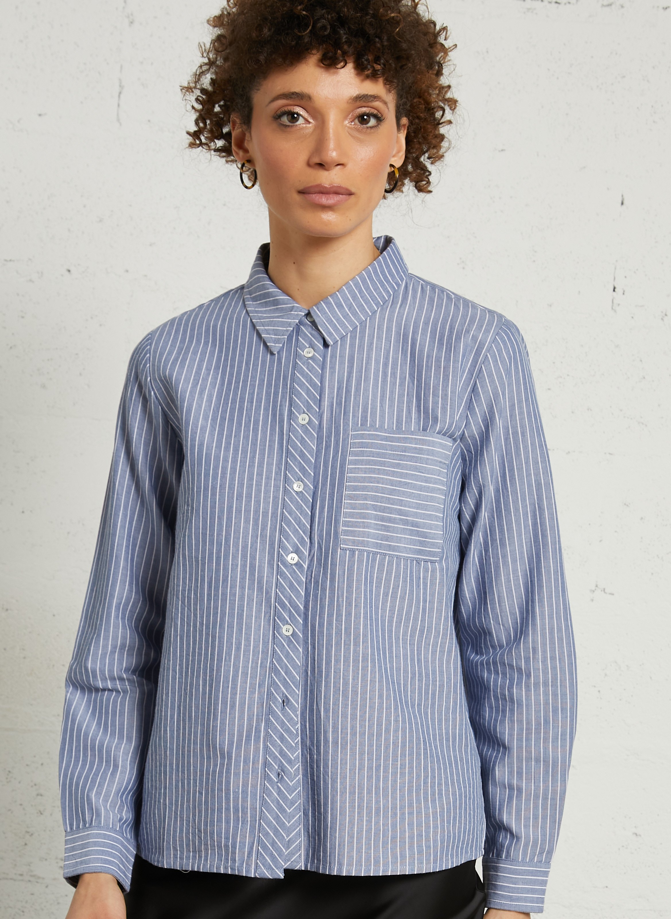 Chemise col classique manches contrastantes en coton LA PETITE ETOILE Blue