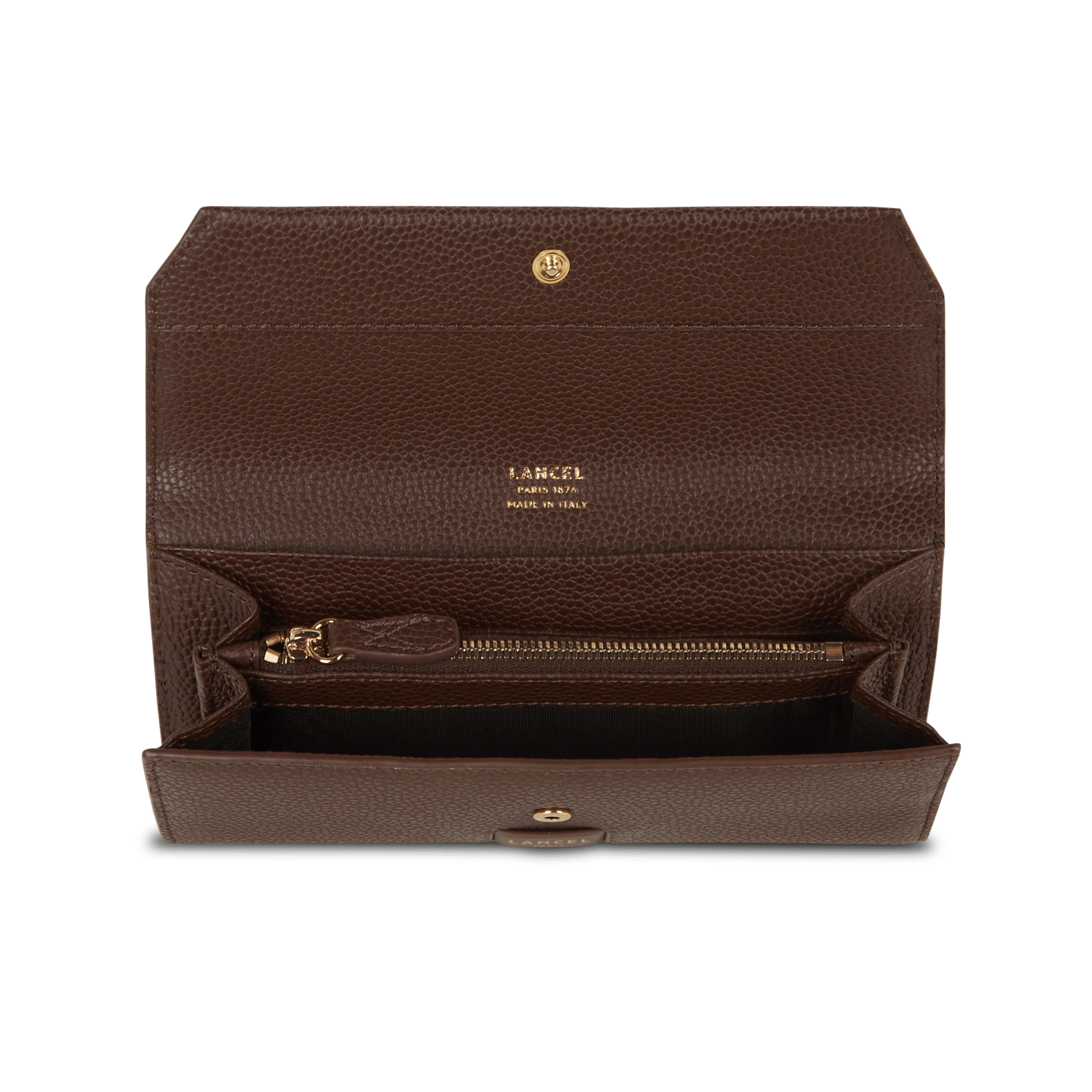 Portefeuille à rabat en cuir grainé LANCEL Marron