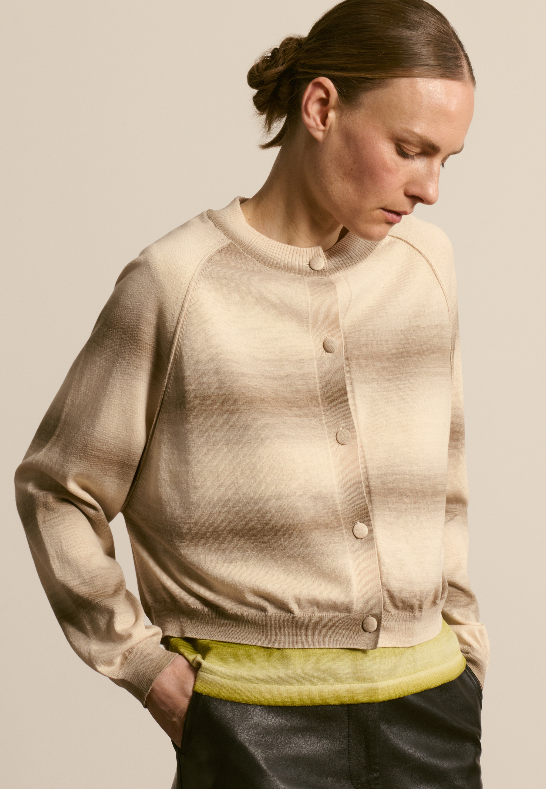 Cardigan à rayures en coton MAISON MONTAGUT Beige