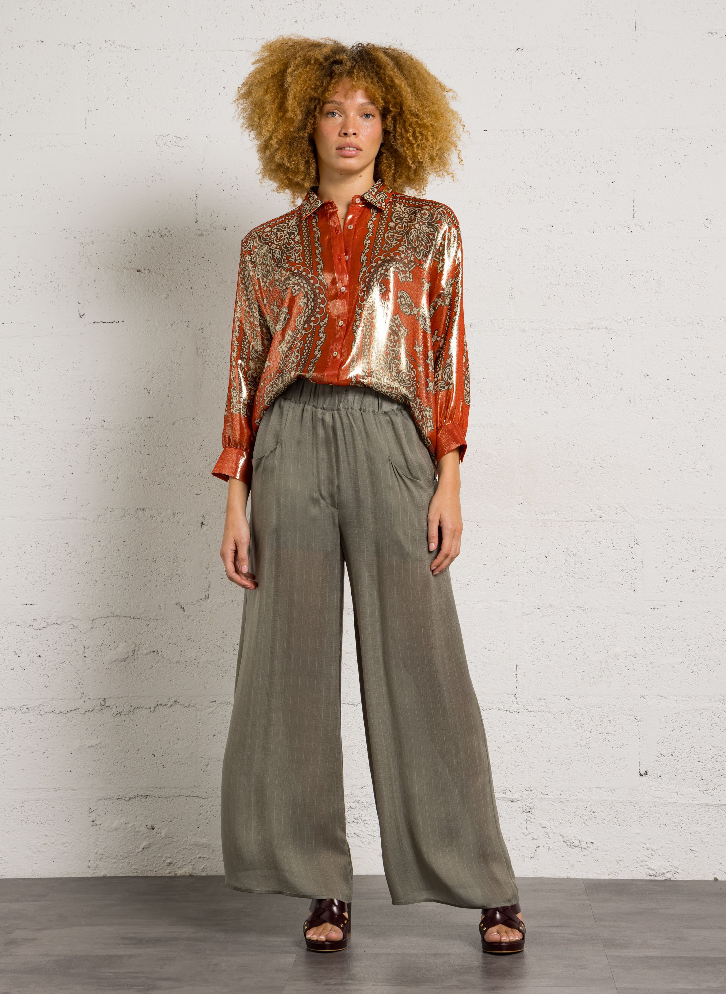 Pantalon large rayé MARGAUX LONNBERG Kaki