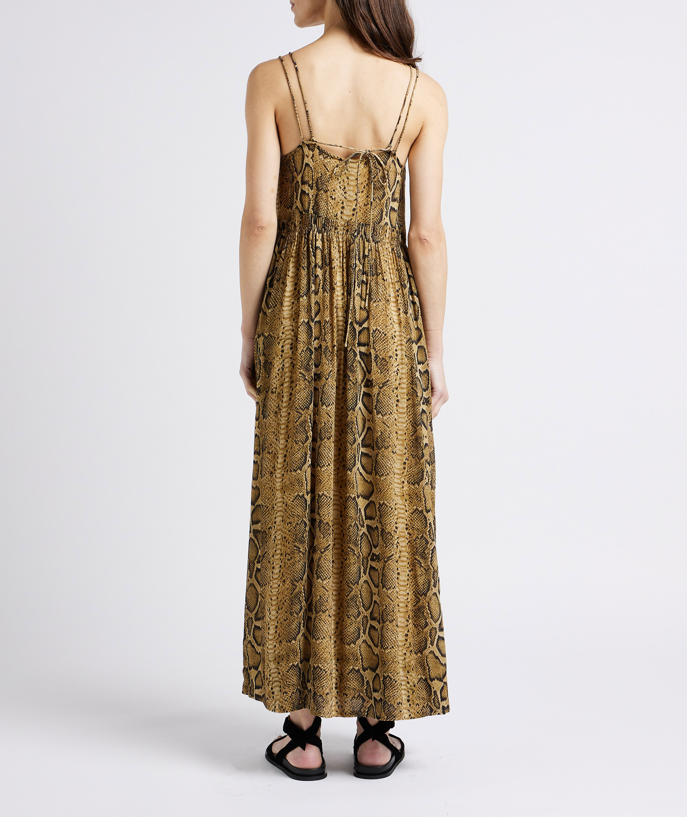 Long fitted dress with animal print SWILDENS Beige
