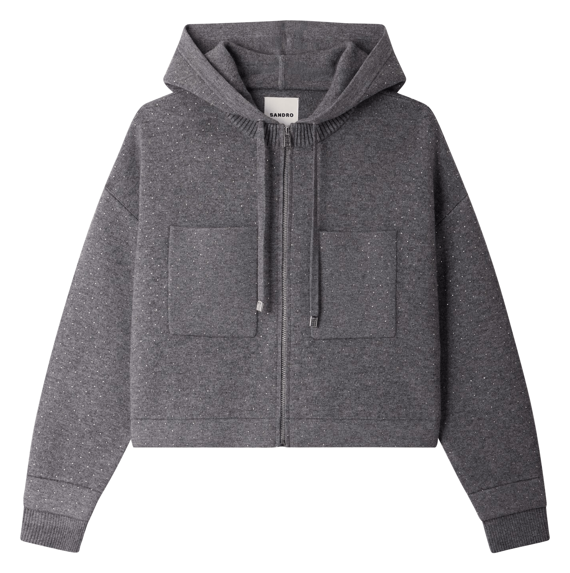 Sweat droit à strass en laine mélangée SANDRO Gris
