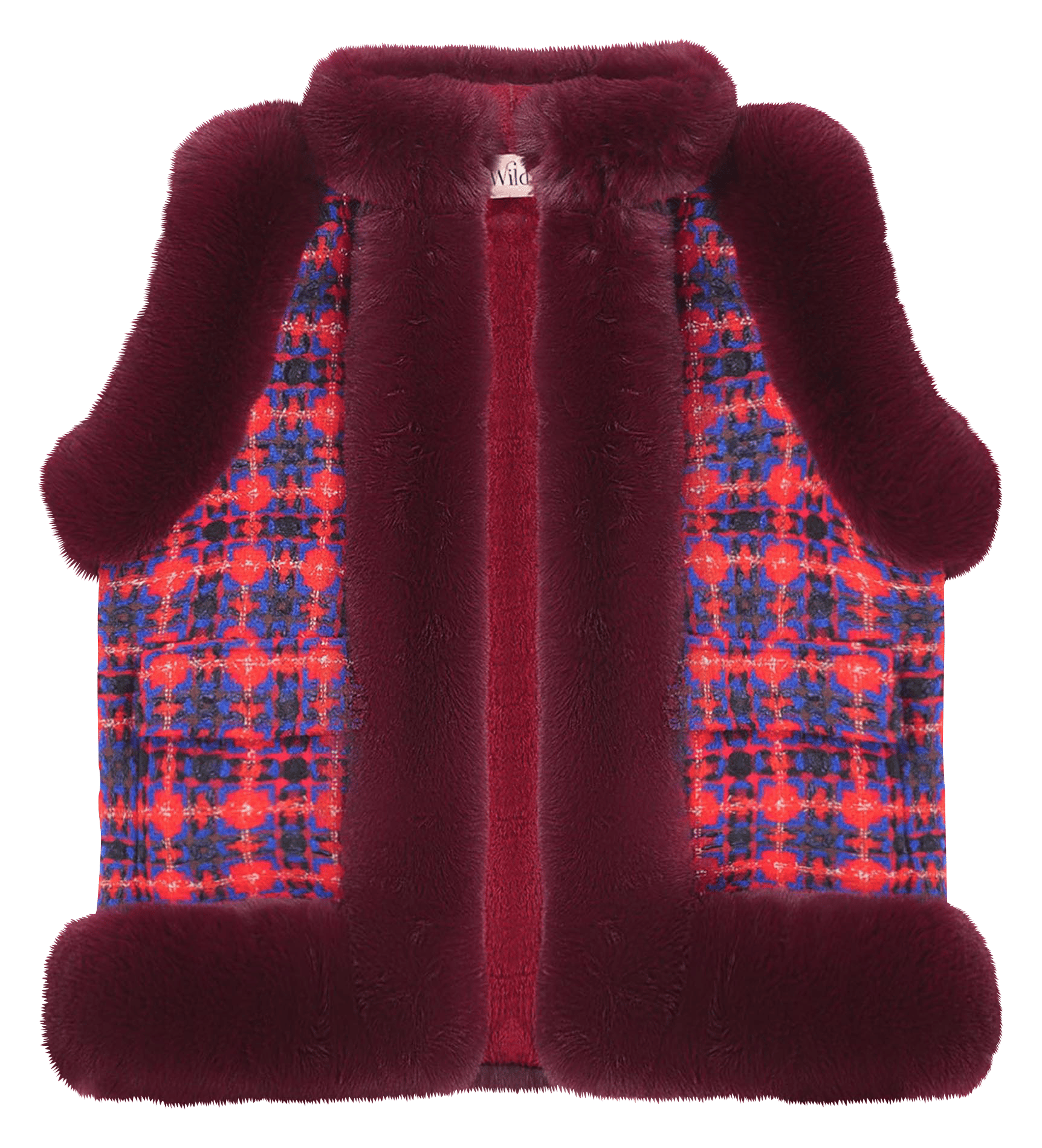 Veste col rond effet fourrure WILD Rouge