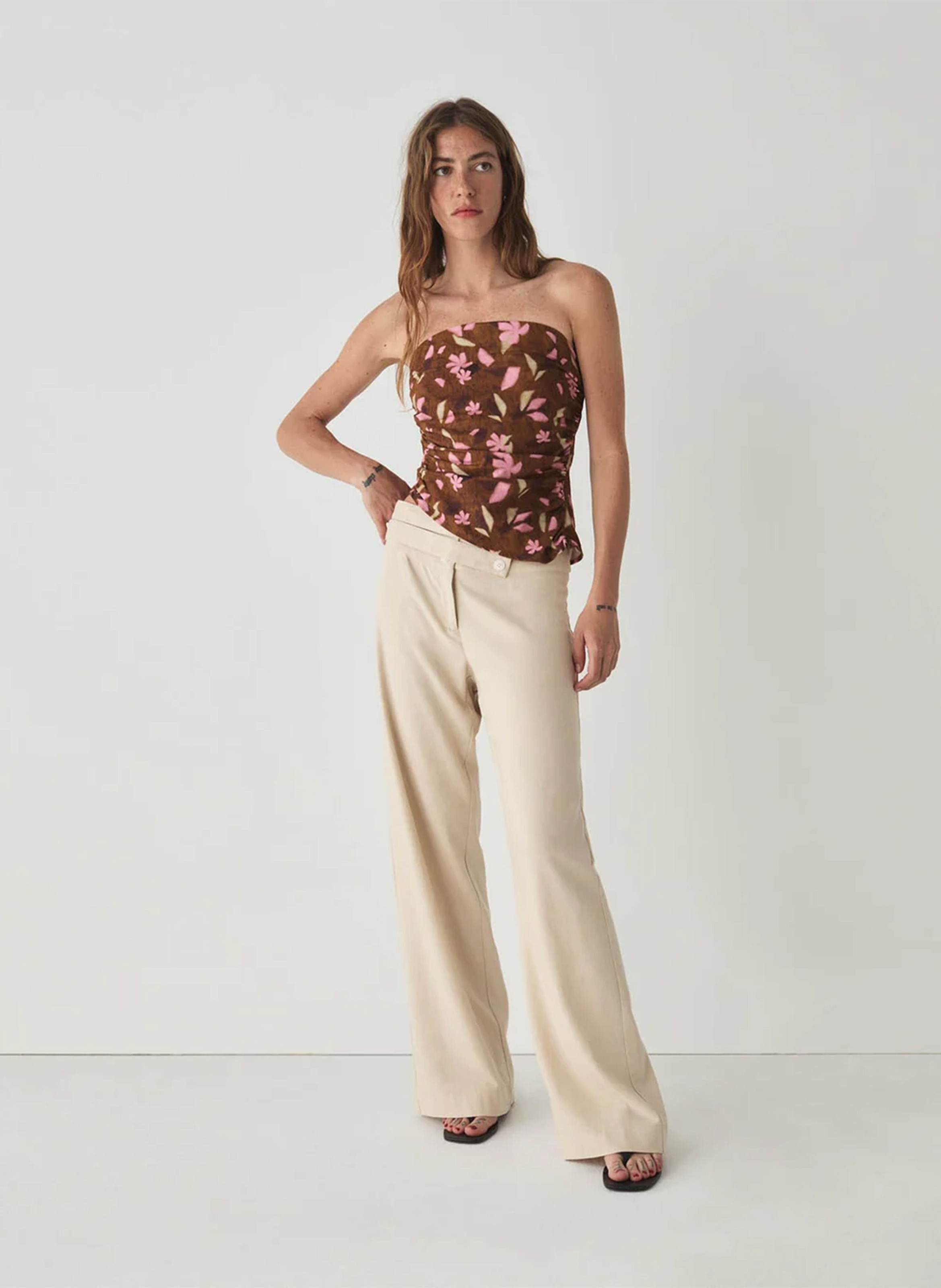Printed strapless top LAAGAM Brown