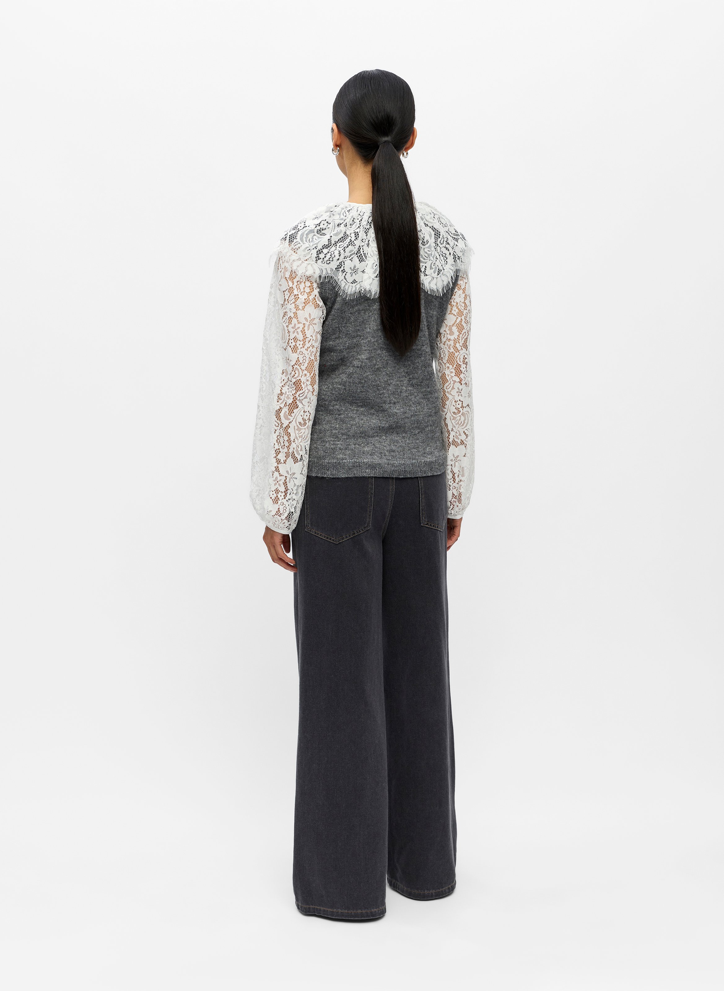 Pull droit col V en maille OBJECT Gris