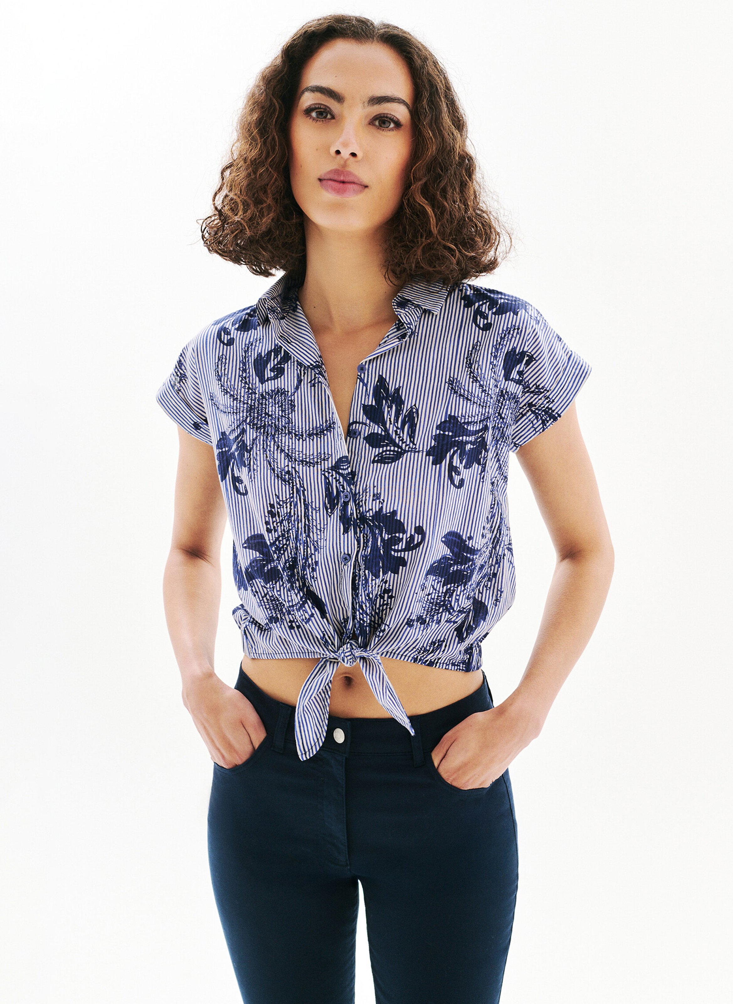 Chemise droite en coton imprimé CAROLL Bleu