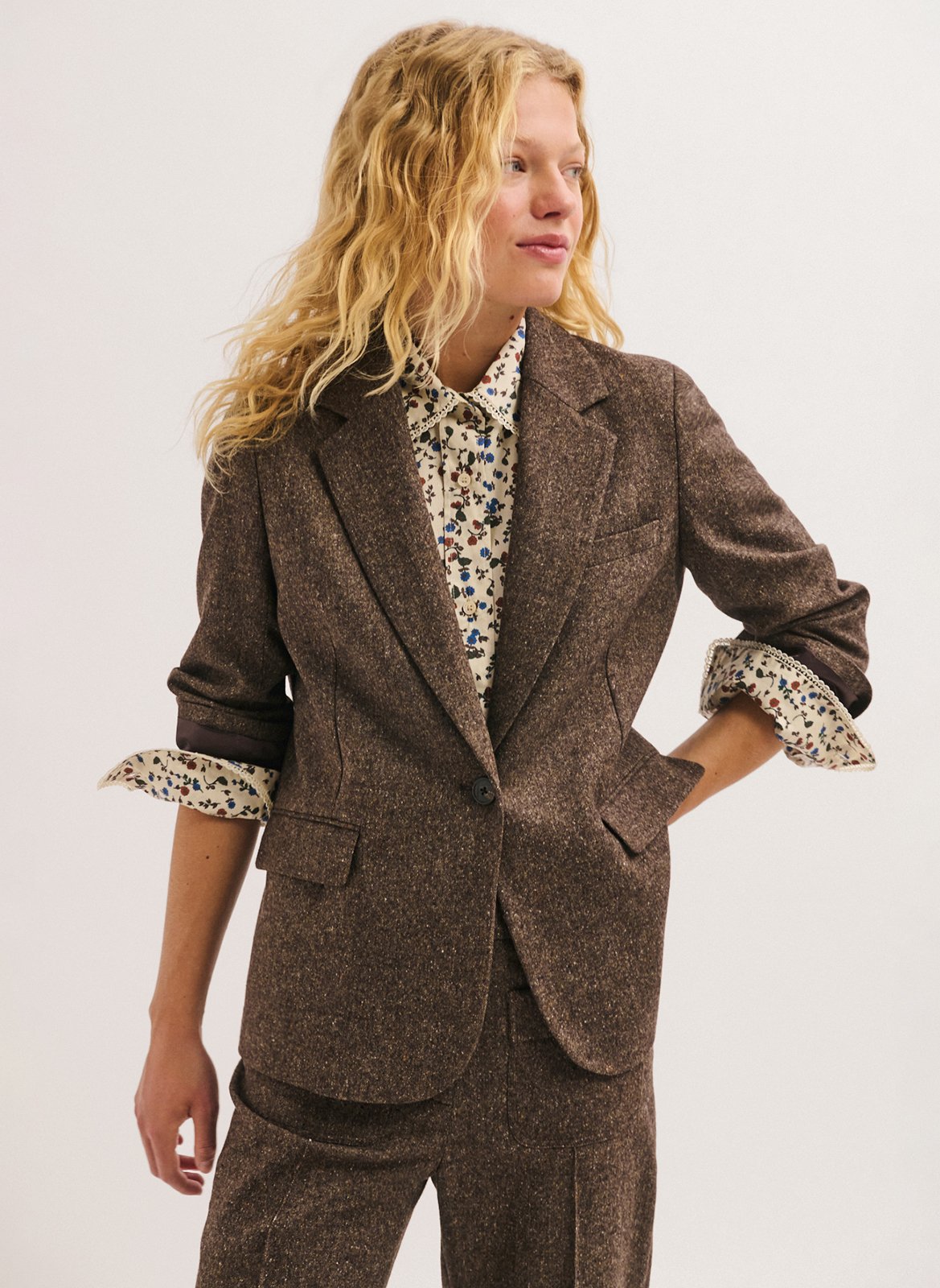 Plain straight blazer PABLO Brown