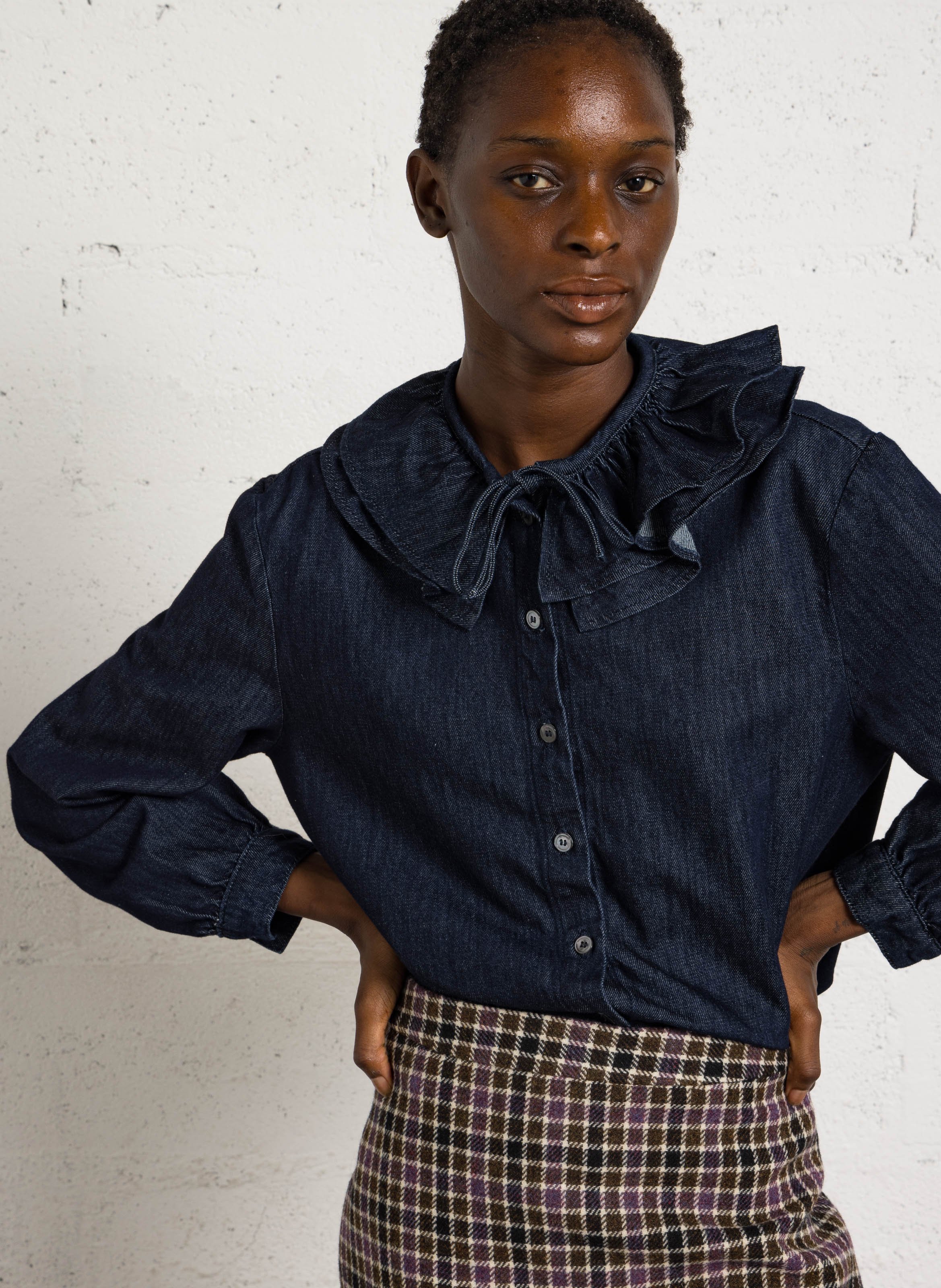 Loose-fit round-neck cotton shirt DES PETITS HAUTS Blue