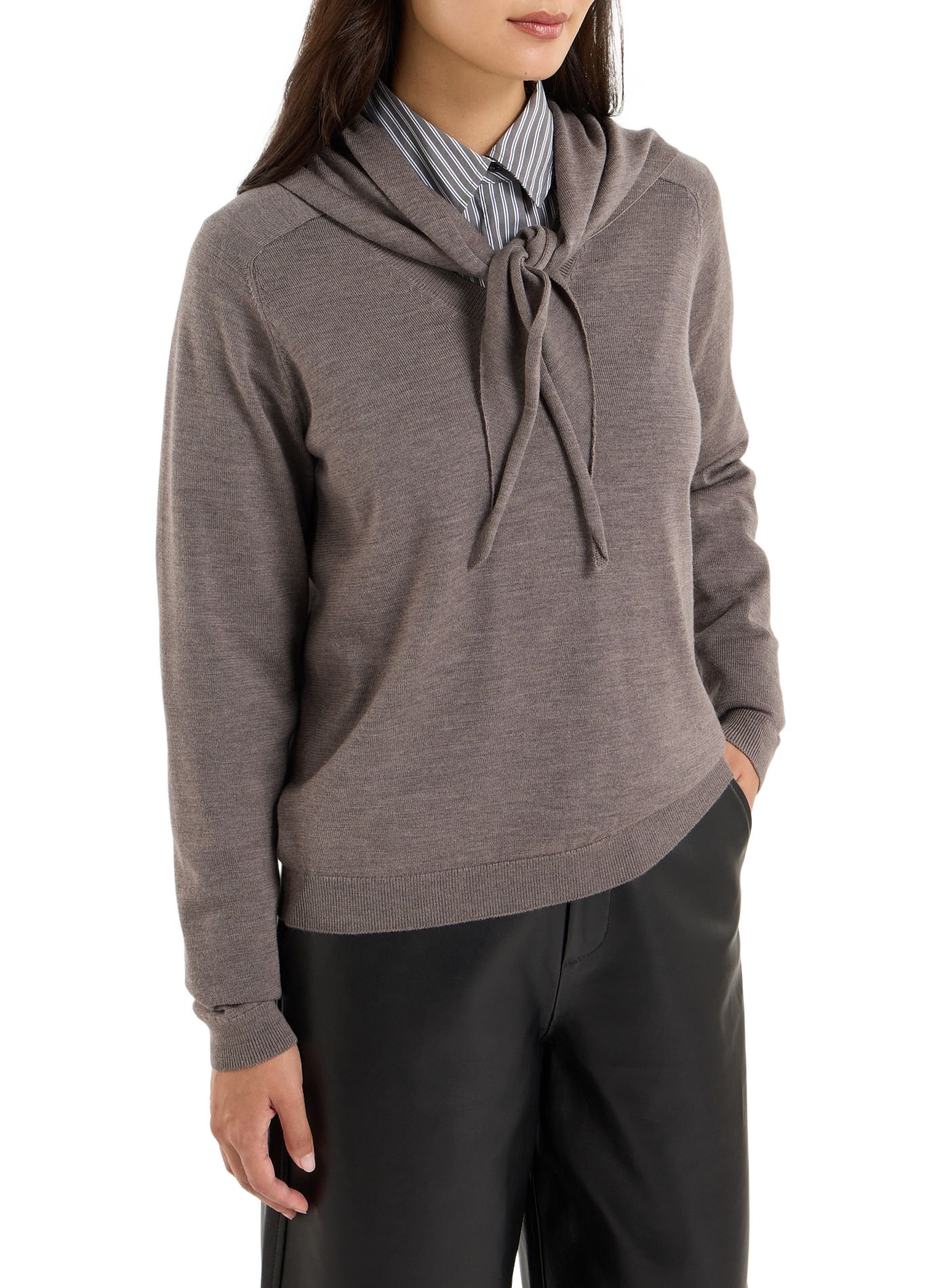 V-neck sweater with removable wool scarf SAISON 1865 Grey