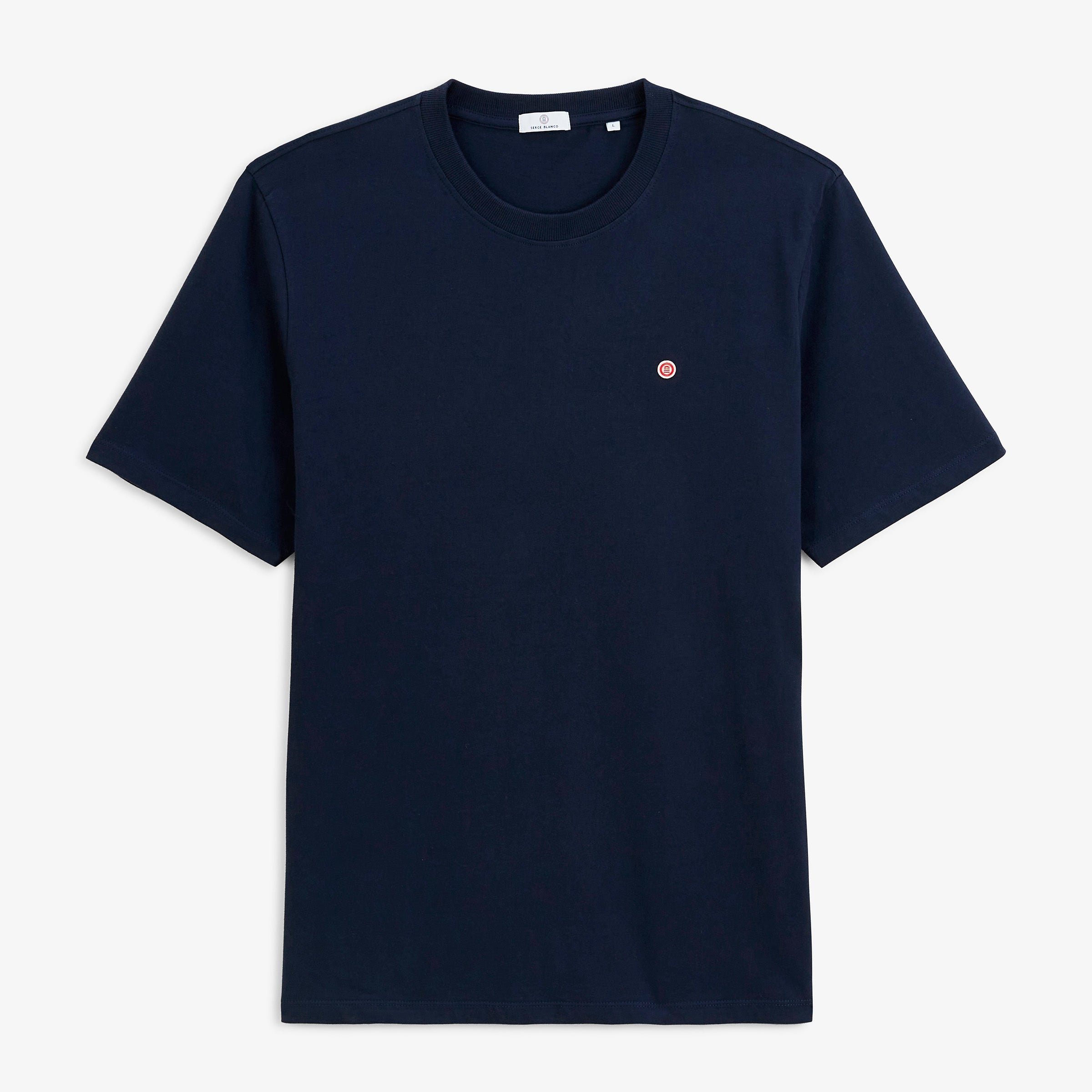 Short-sleeved T-shirt with THÉO print on the back by Serge Blanco in navy blue. SERGE BLANCO Blue