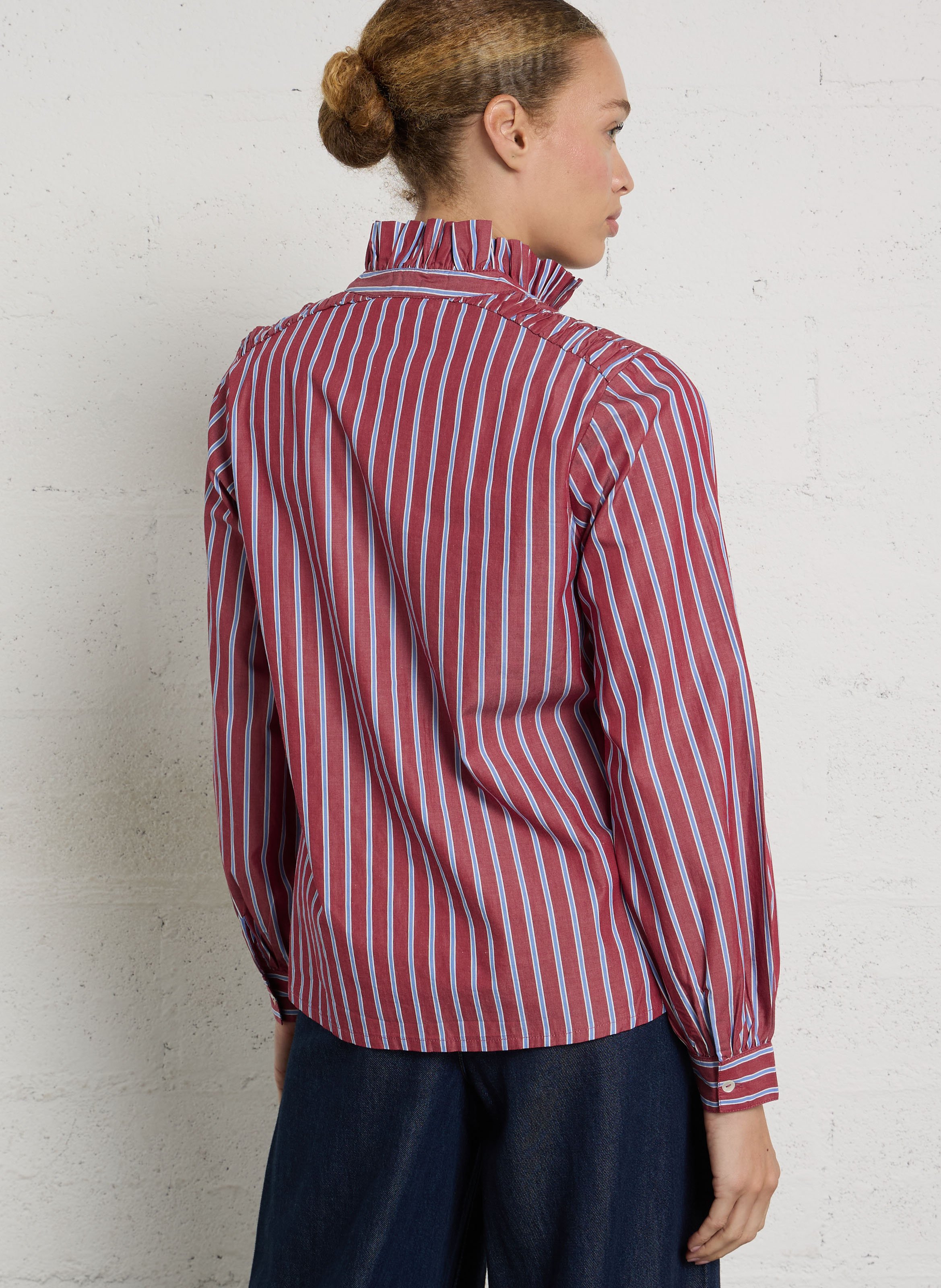 Straight cotton shirt with Victorian collar MAISON 123 Red