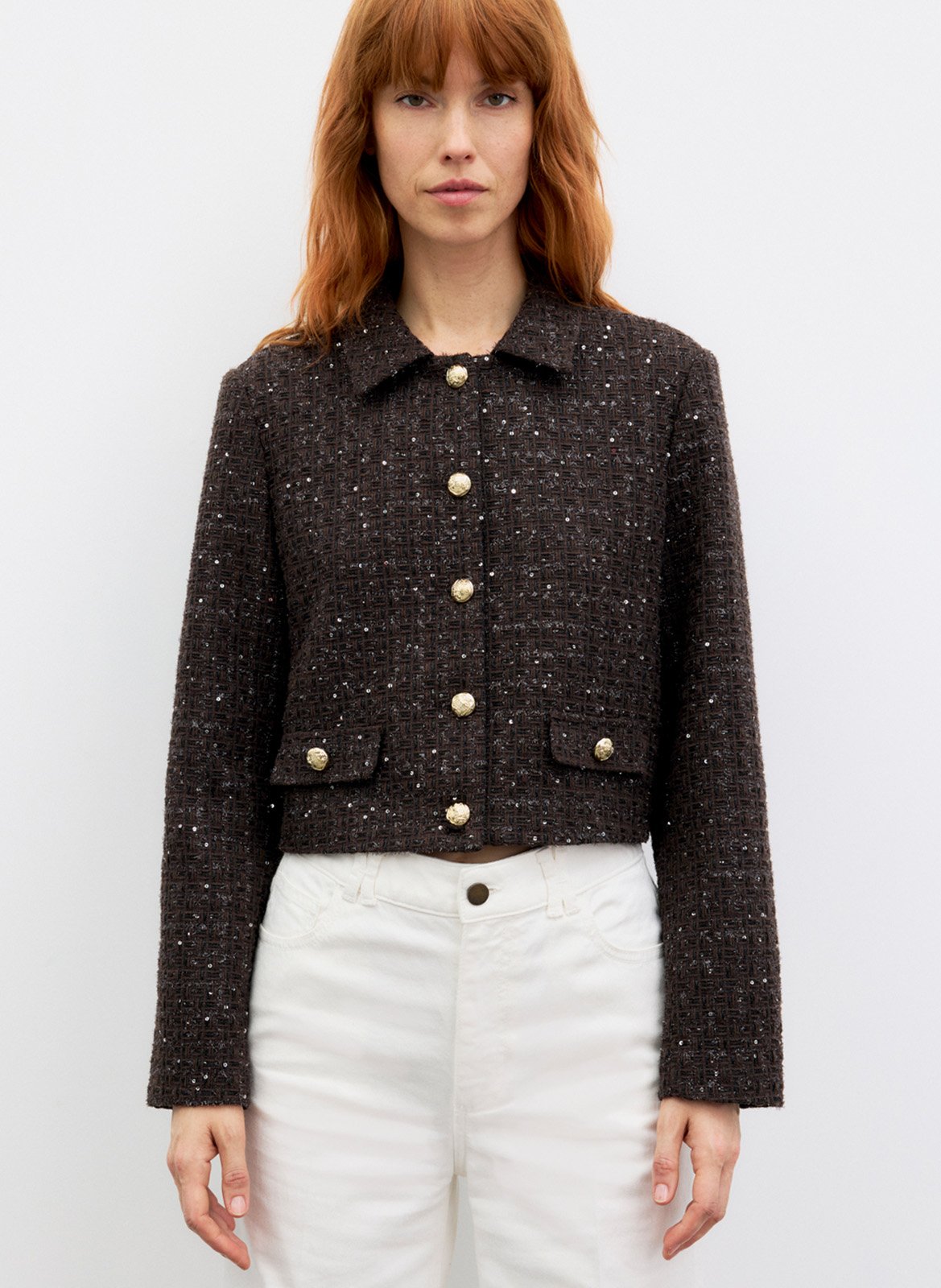 Gerade geschnittene Jacke mit klassischem Kragen aus Tweed GERARD DAREL Braun