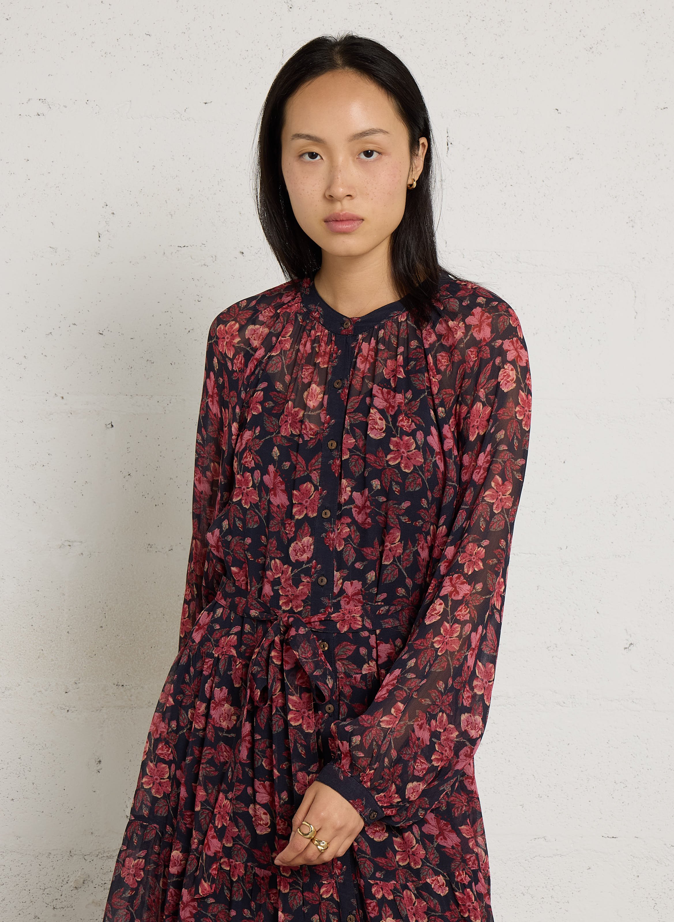 Lange jurk met ceintuur en print MAISON HOTEL Roze