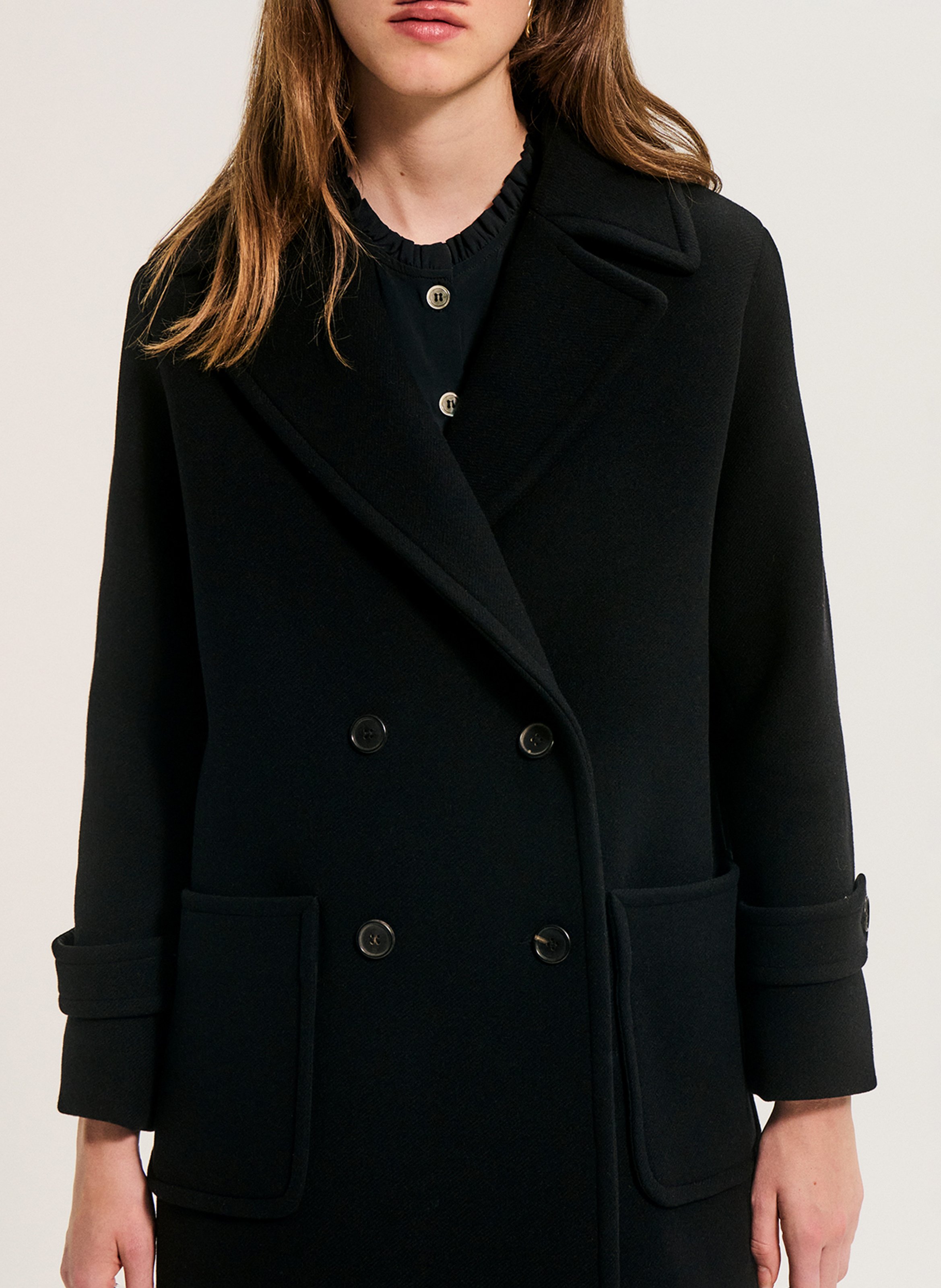 Manteau col tailleur en laine mélangée PABLO Noir