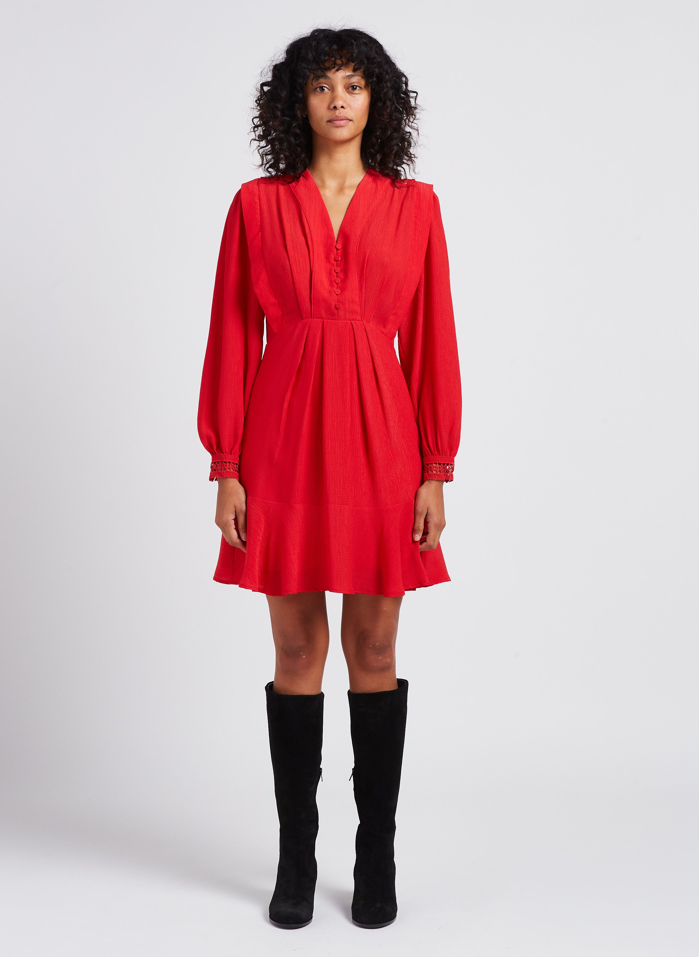 Robe courte d collet V Rouge