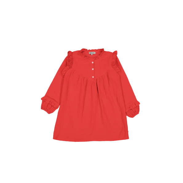 Round-neck organic cotton gauze short dress PETITE LUCETTE Red