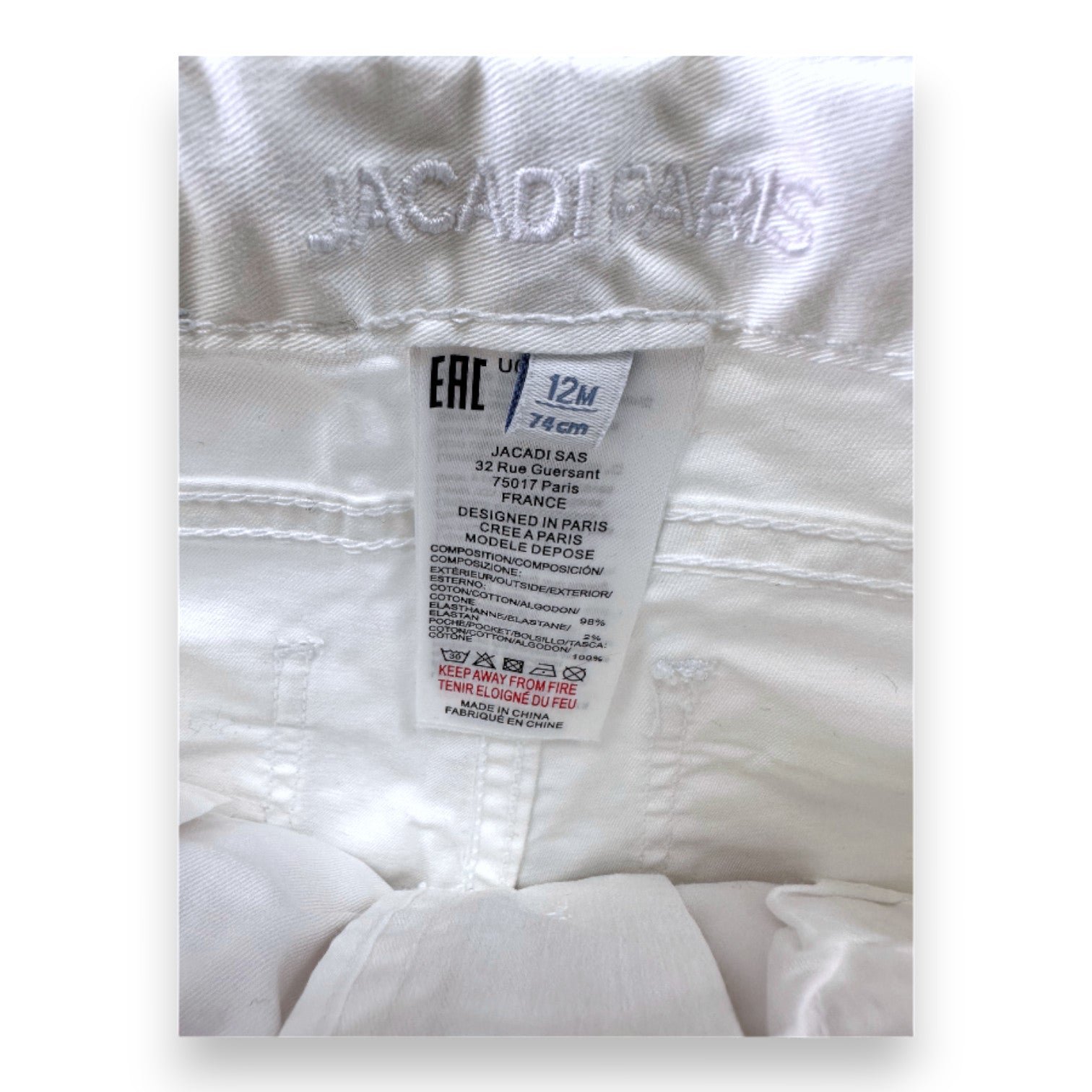 White baby pants - 12 months JACADI - Seconde Main White