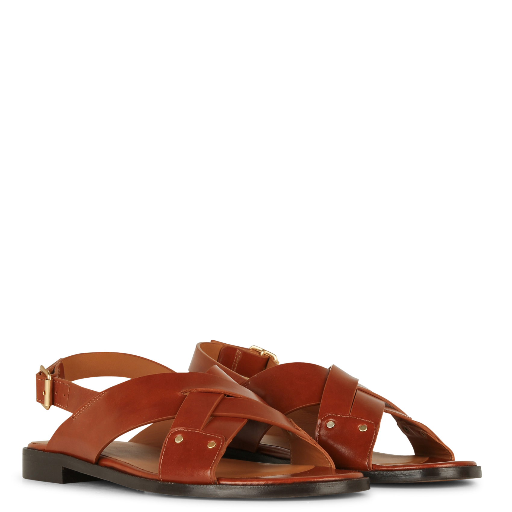 Sandales plates en cuir  RIVECOUR Marron