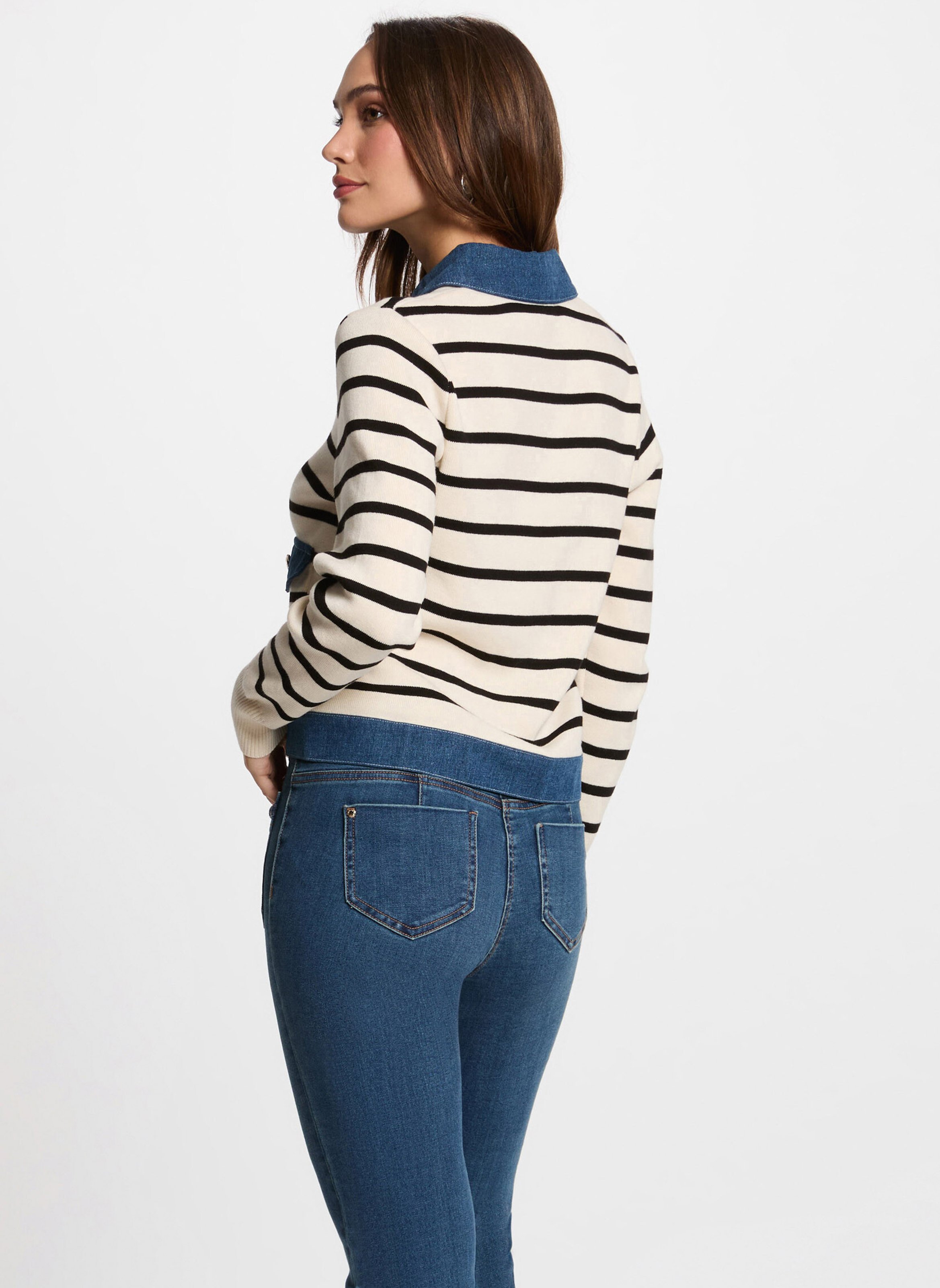 Striped fine knit cardigan MORGAN Beige