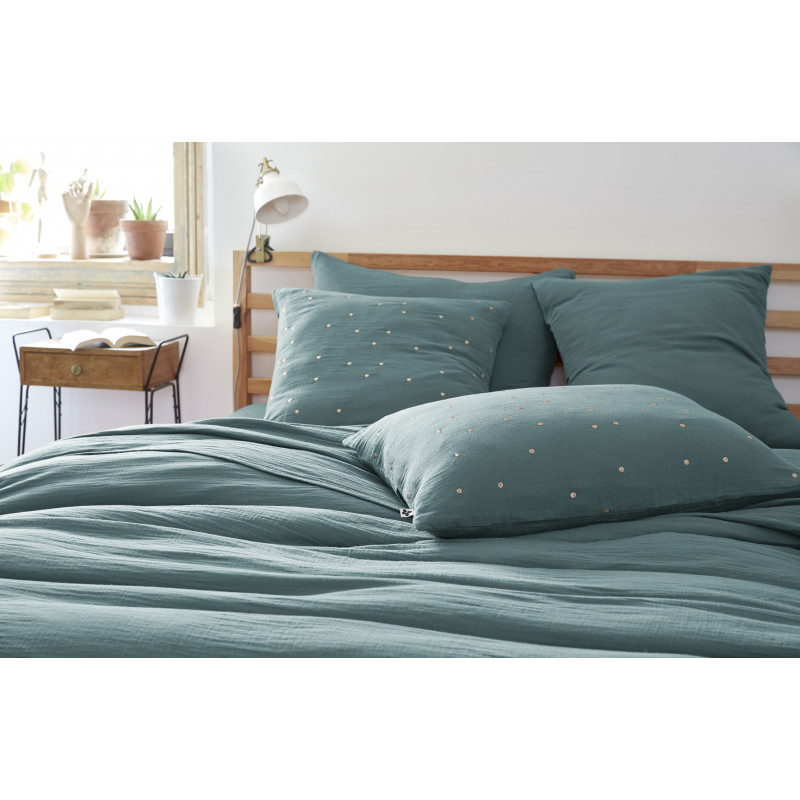 Cotton percale pillow case L'EFFET PAPILLON Blue