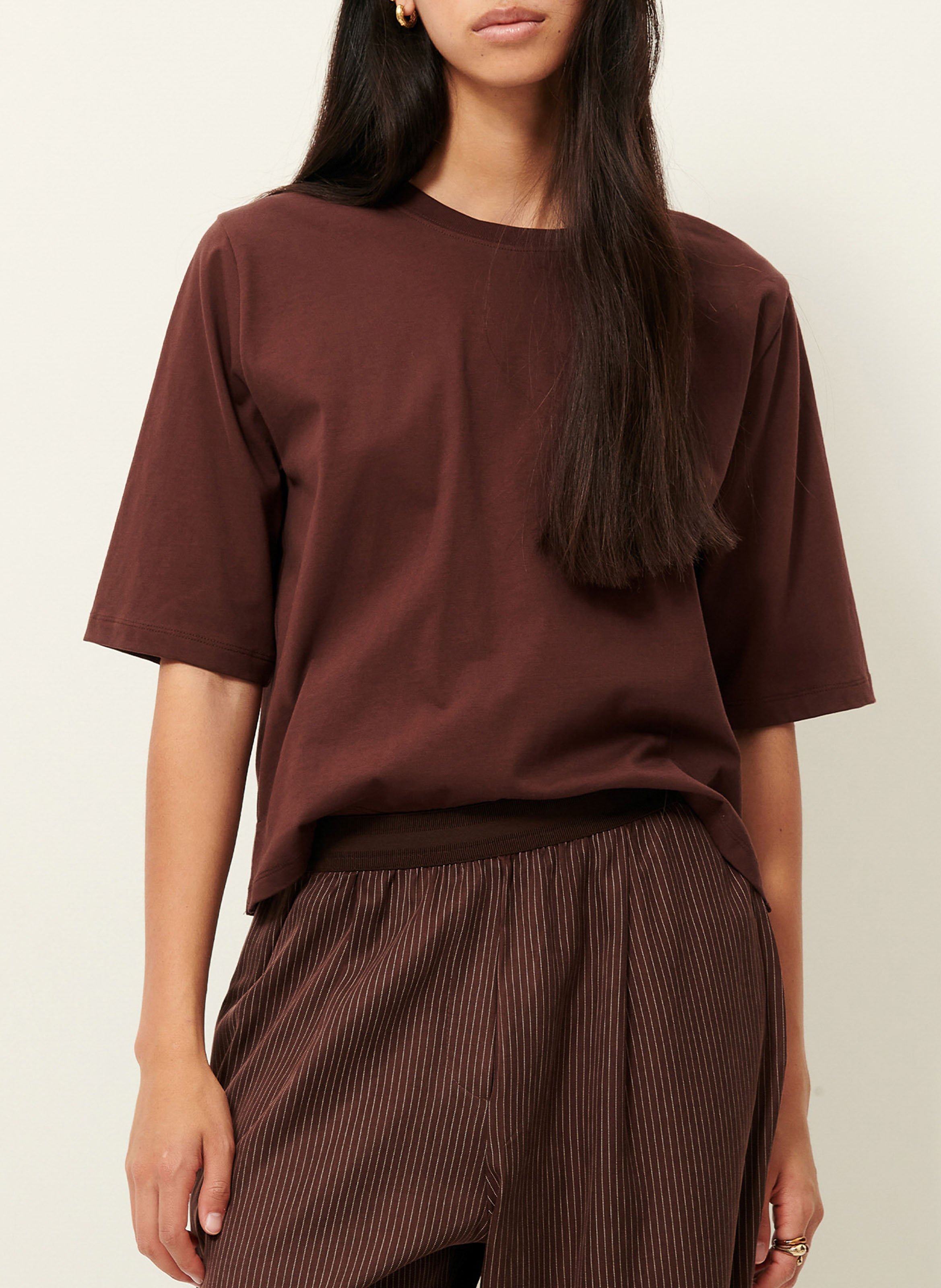 Ruimvallend, katoenen T-shirt met ronde hals SESSUN Bruin