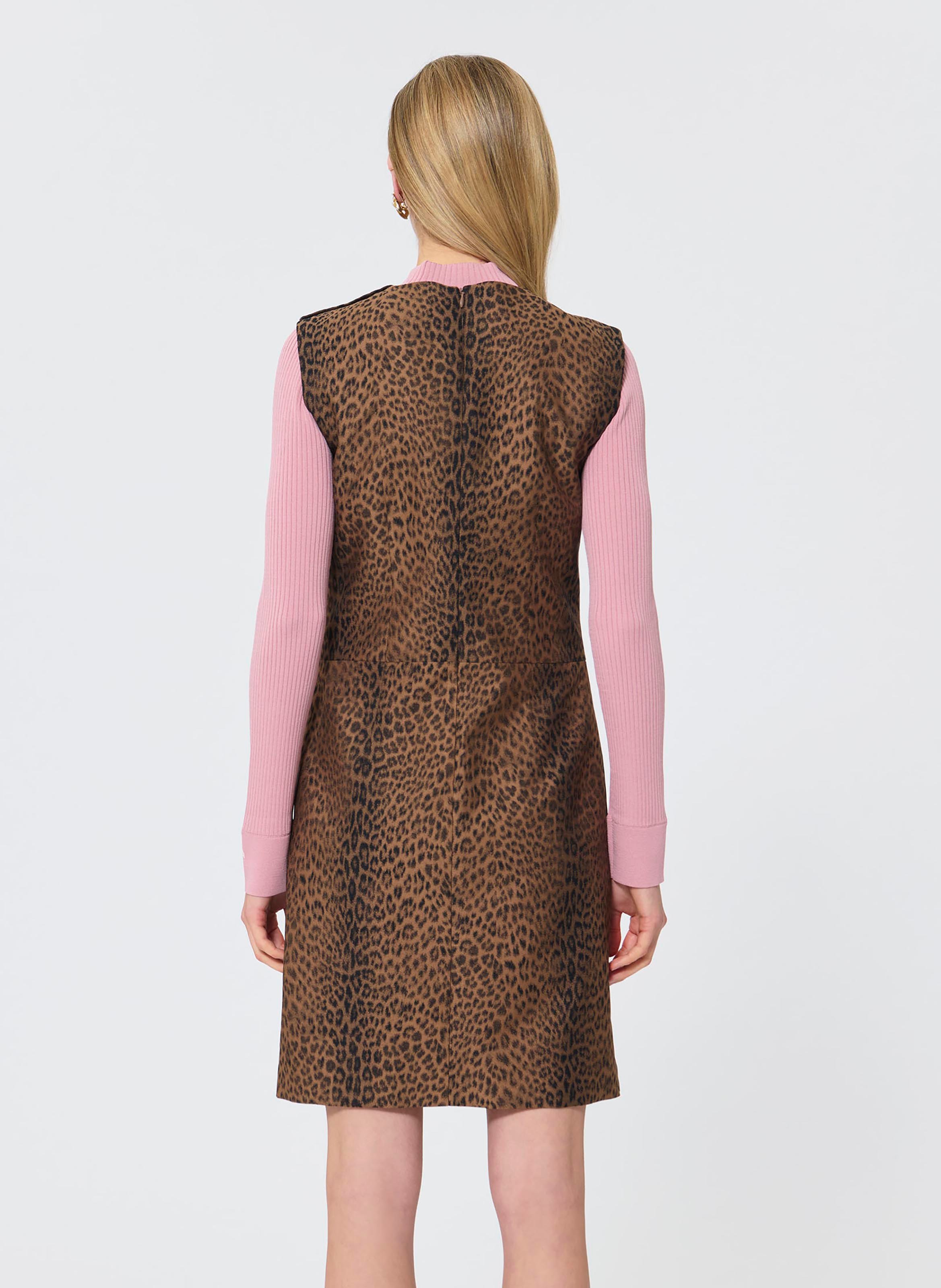 Robe courte col rond imprimée TARA JARMON Marron