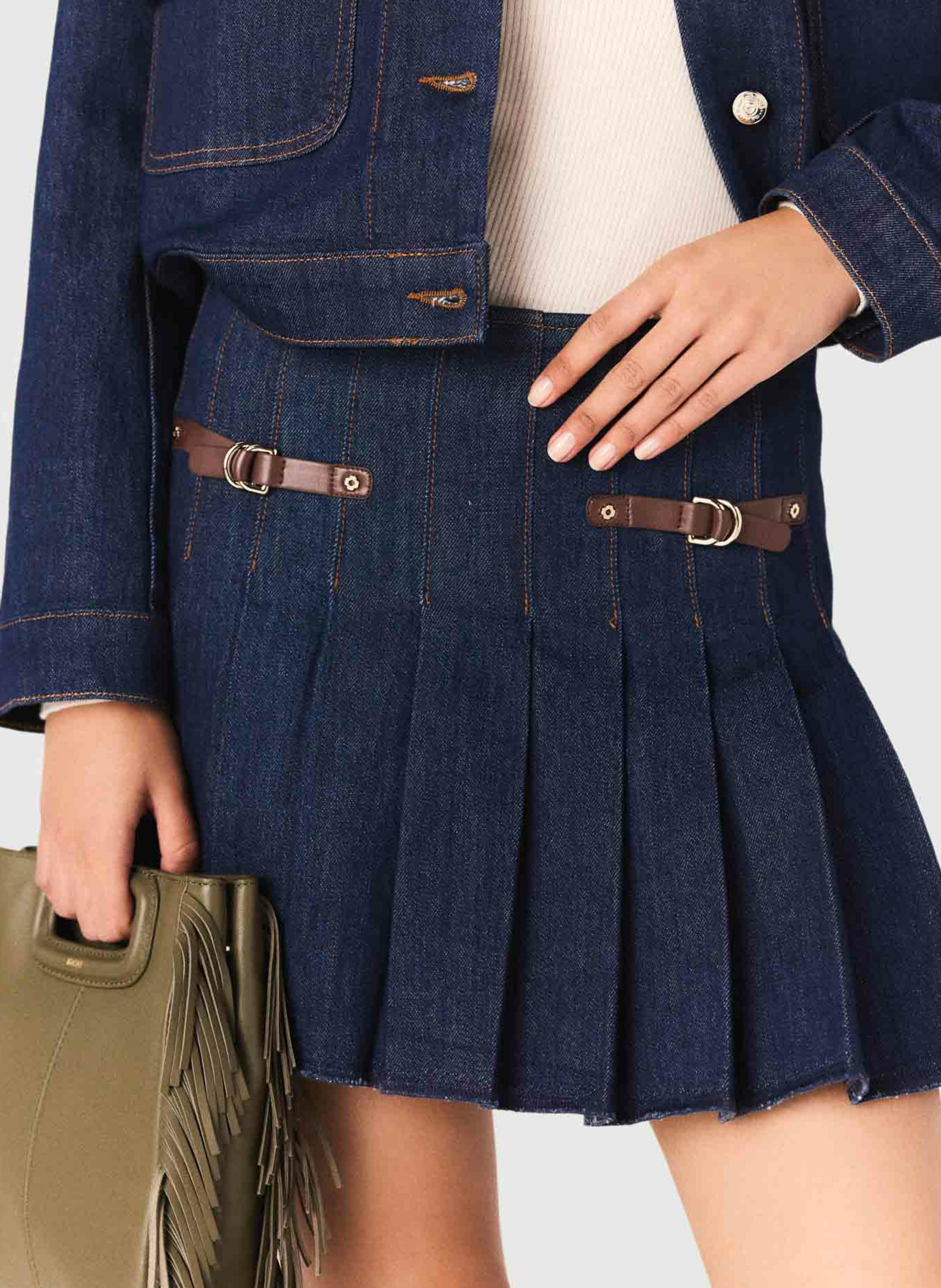 Jupe courte en denim de coton MAJE Bleu