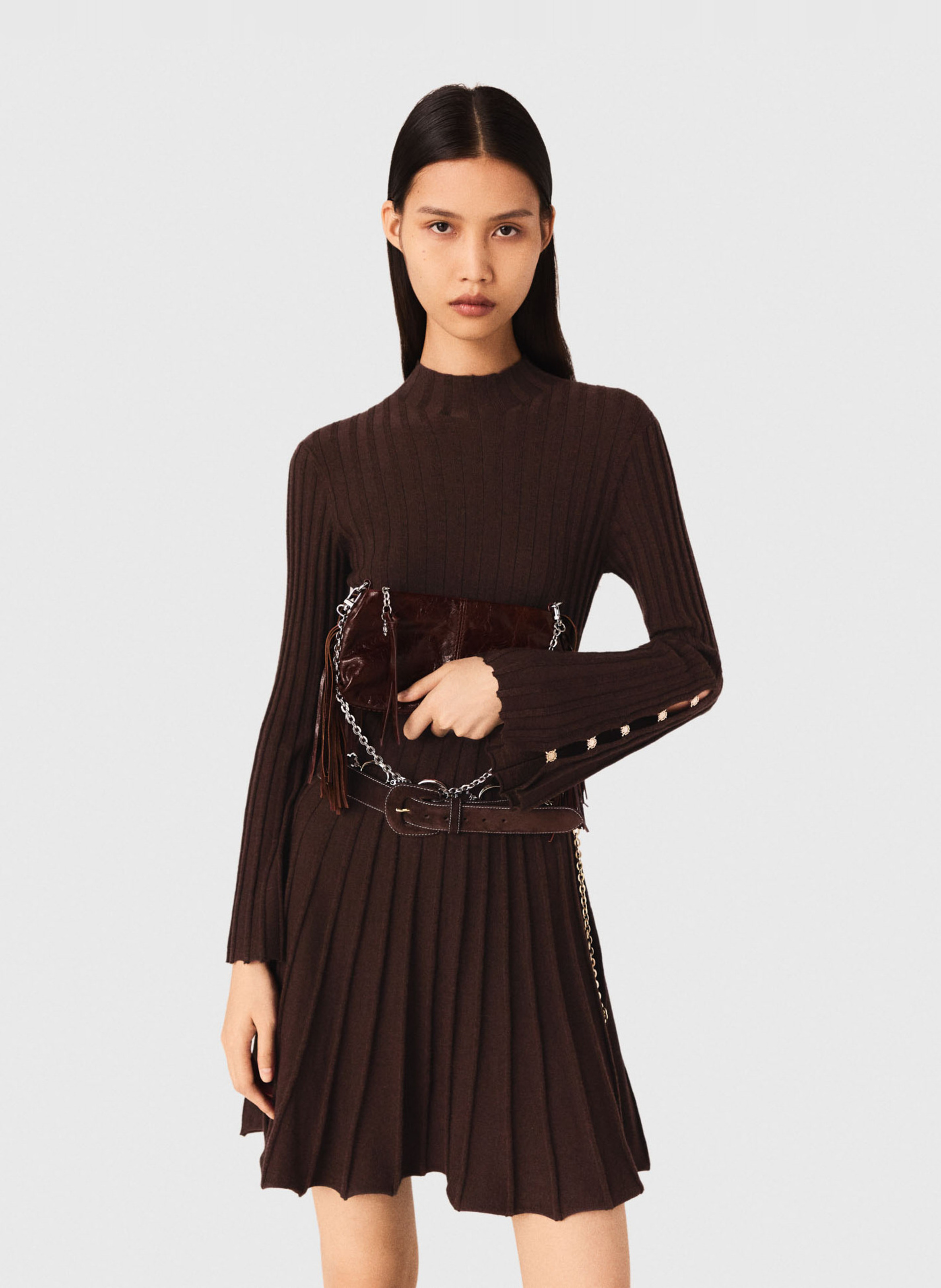 Robe courte col roulé  MAJE Marron