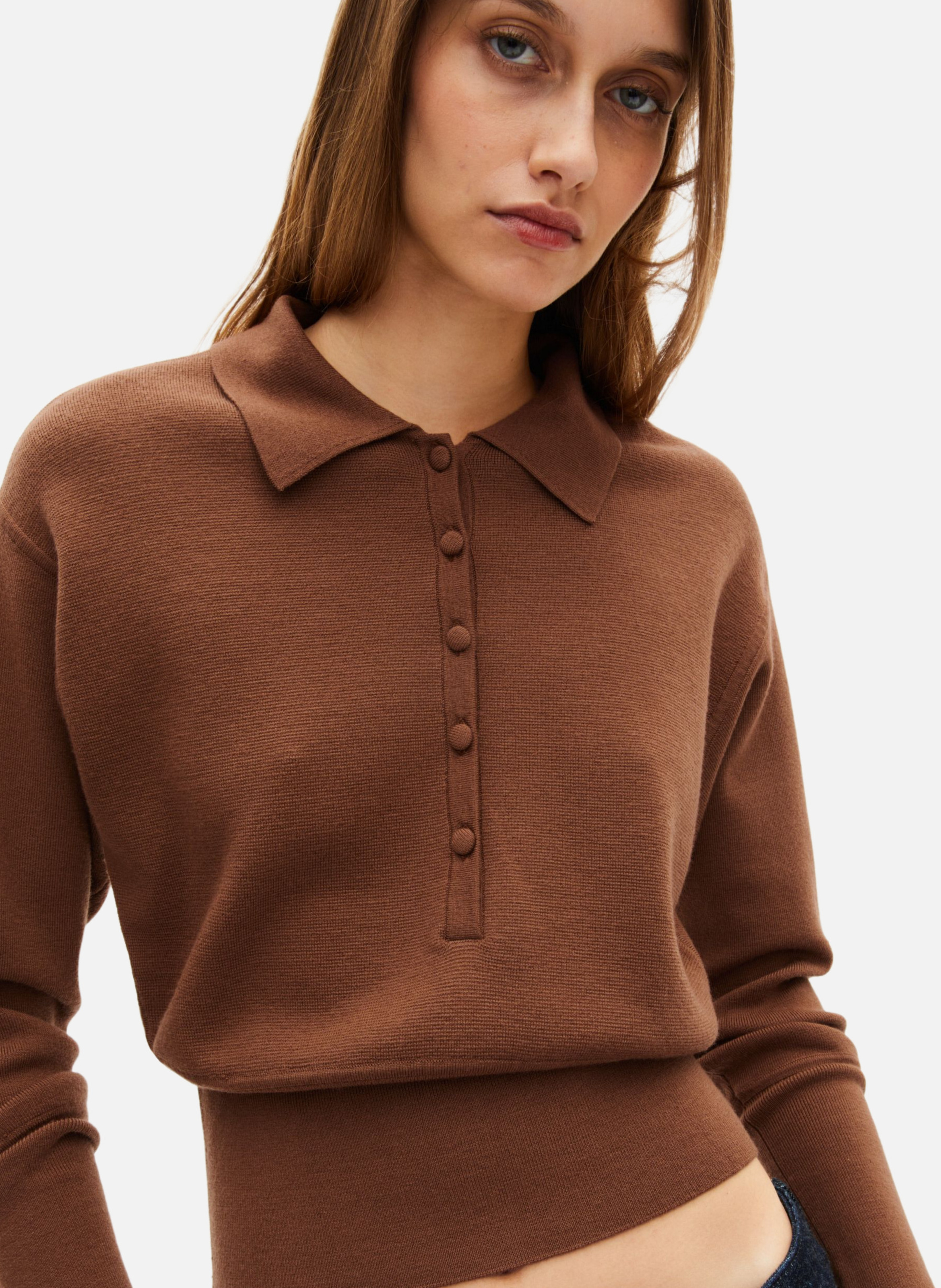 Merino wool blend polo neck sweater THE KOOPLES Brown