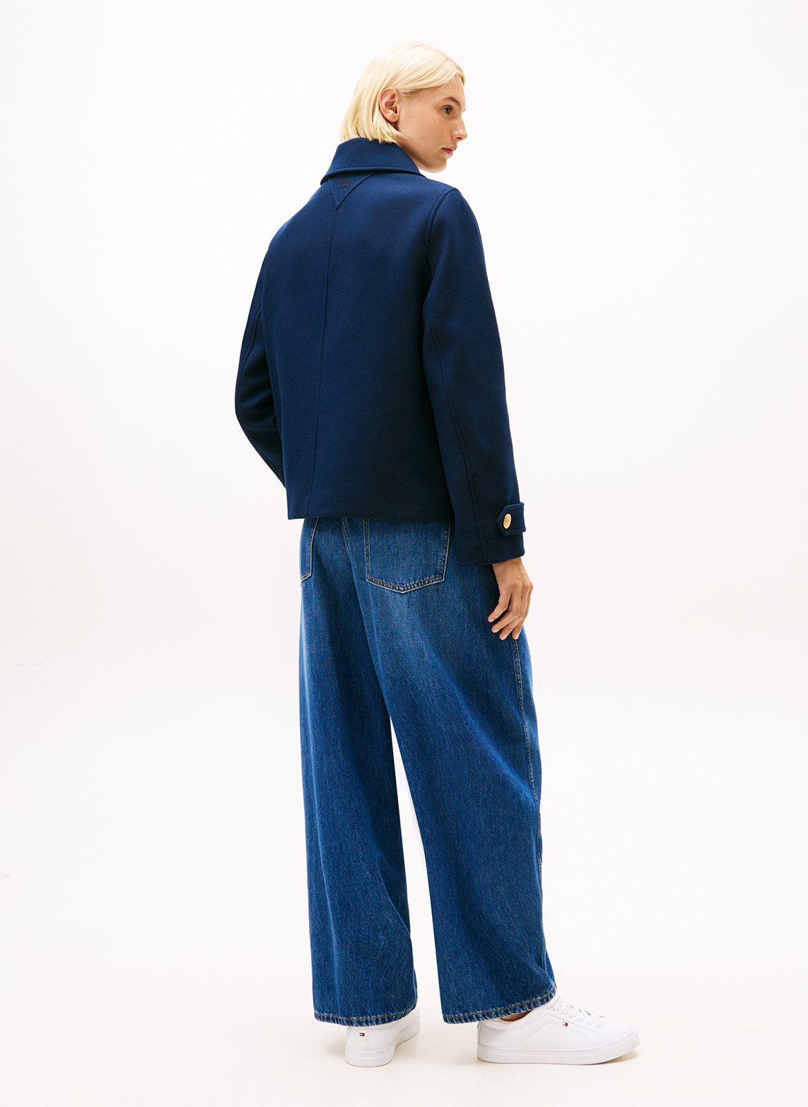 Manteau col tailleur en laine mélangée TOMMY HILFIGER Bleu