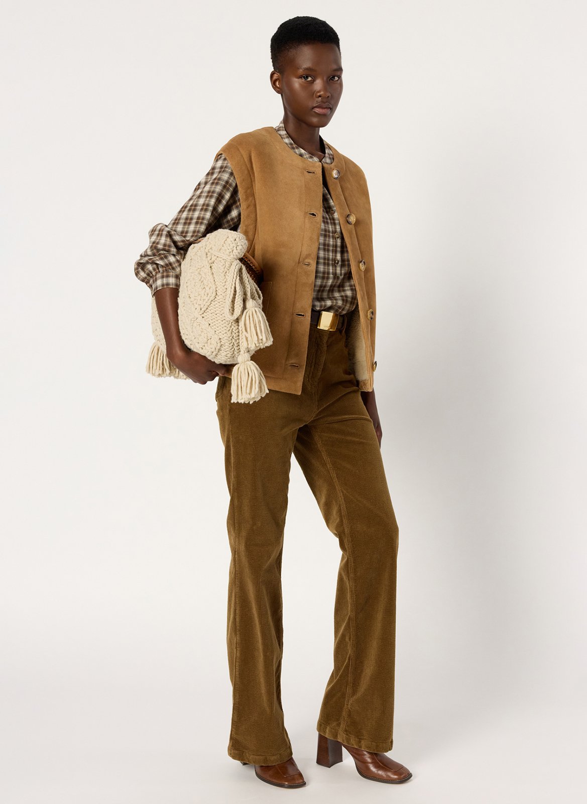 Round-neck leather jacket GERARD DAREL Brown