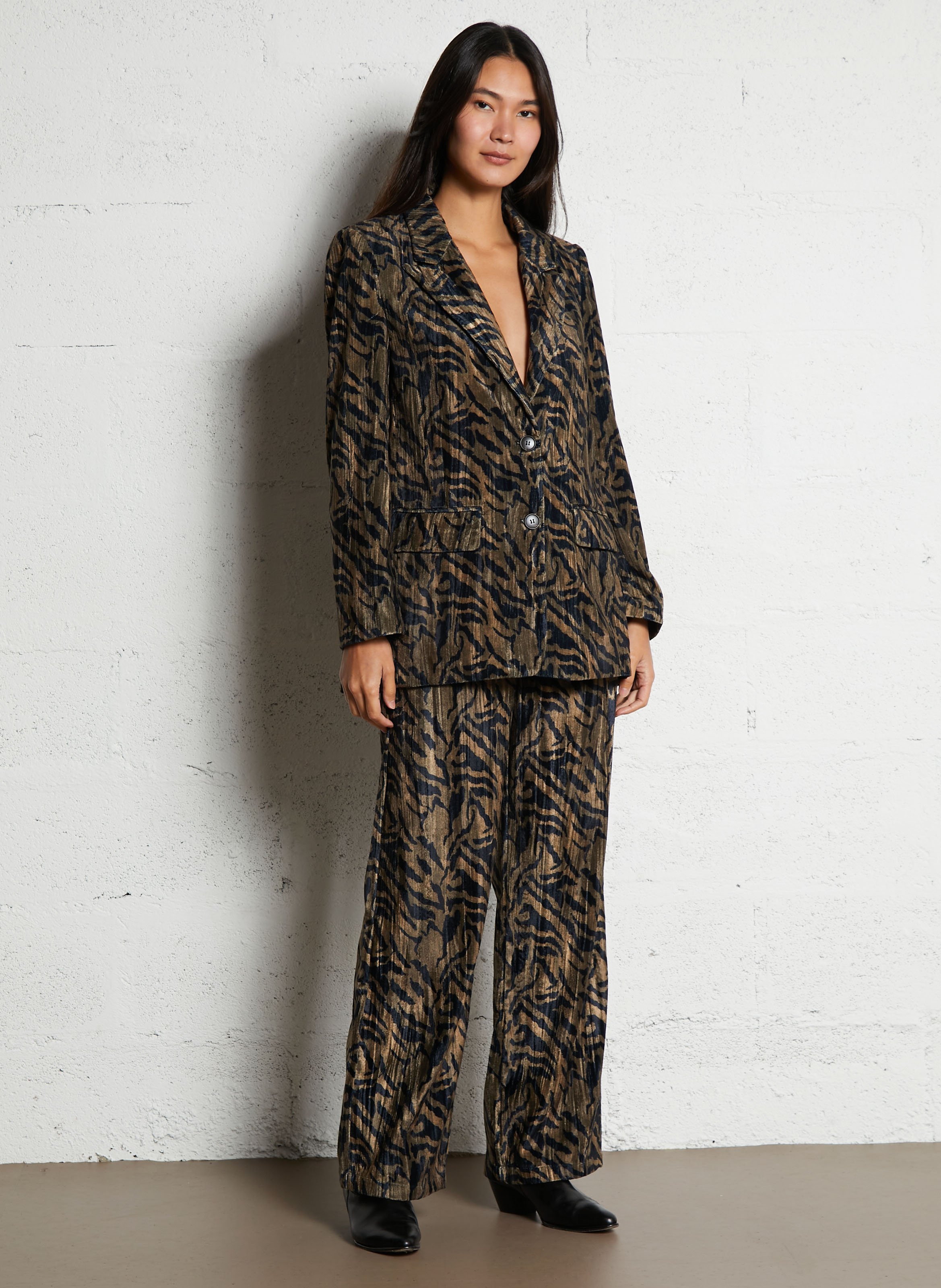 Veste tailleur imprimée en velours SEE U SOON Kaki