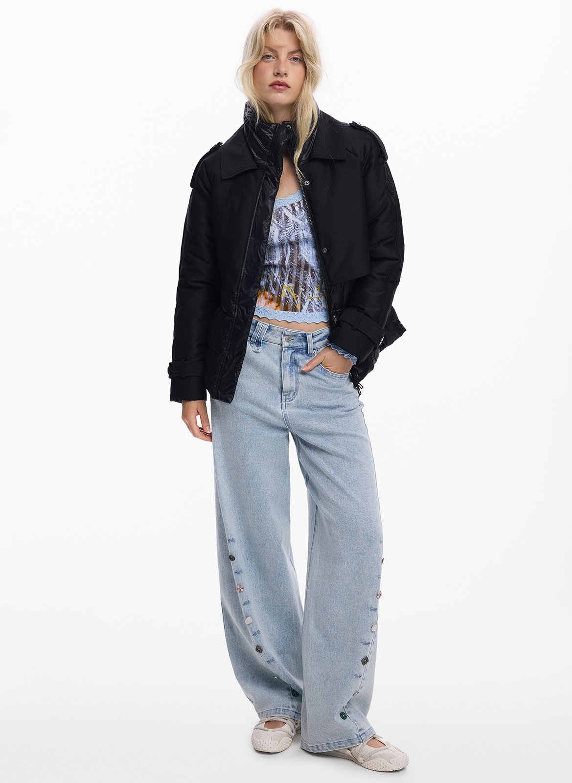 Quilted jacket with belt DESIGUAL Black