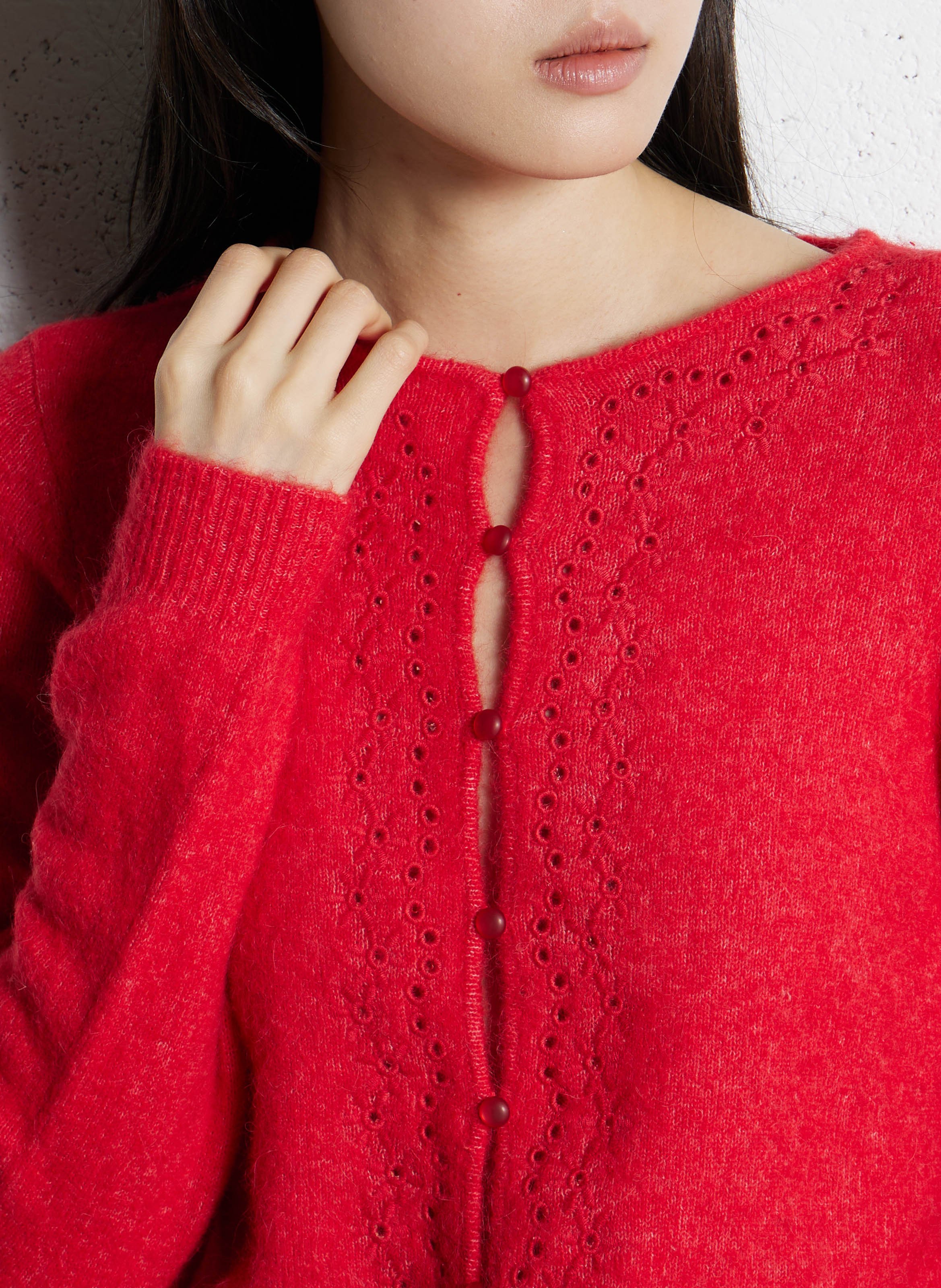 Gilet droit col rond en laine mélangée SUD EXPRESS Rouge