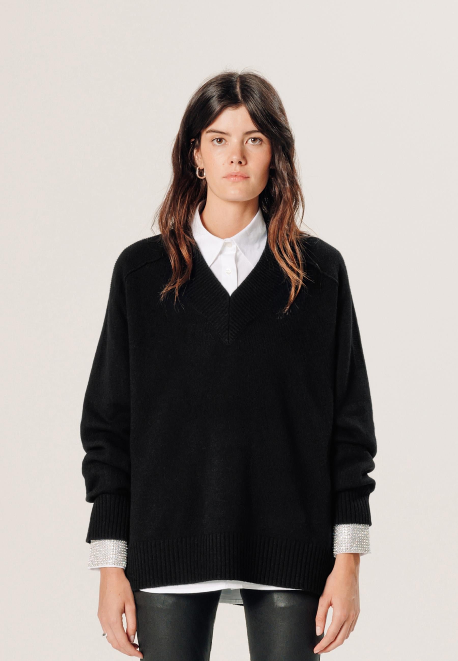 V-neck oversized cashmere sweater RODIER Black