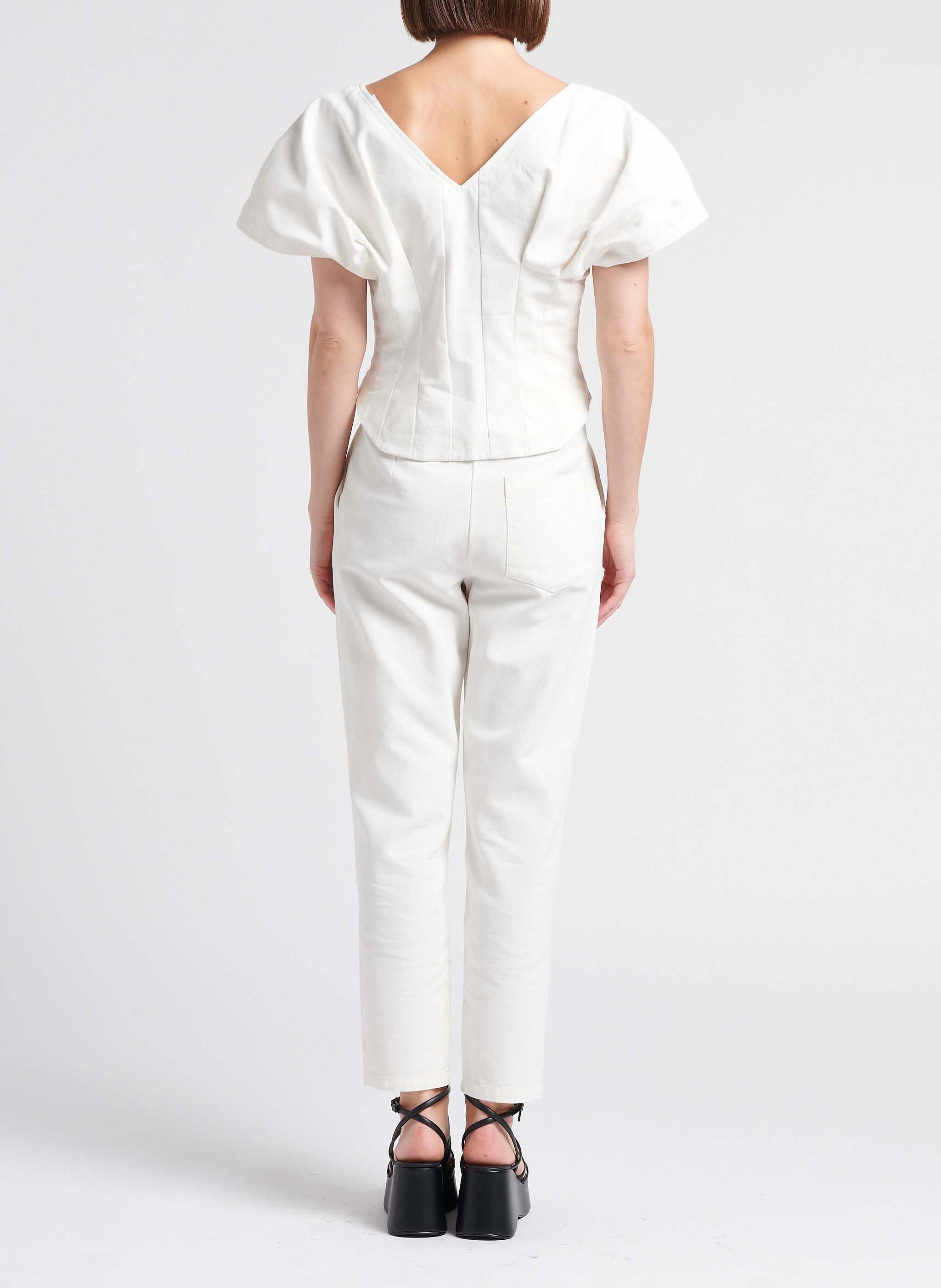 Pantalon carotte taille haute en coton COLLECTORS CLUB Beige