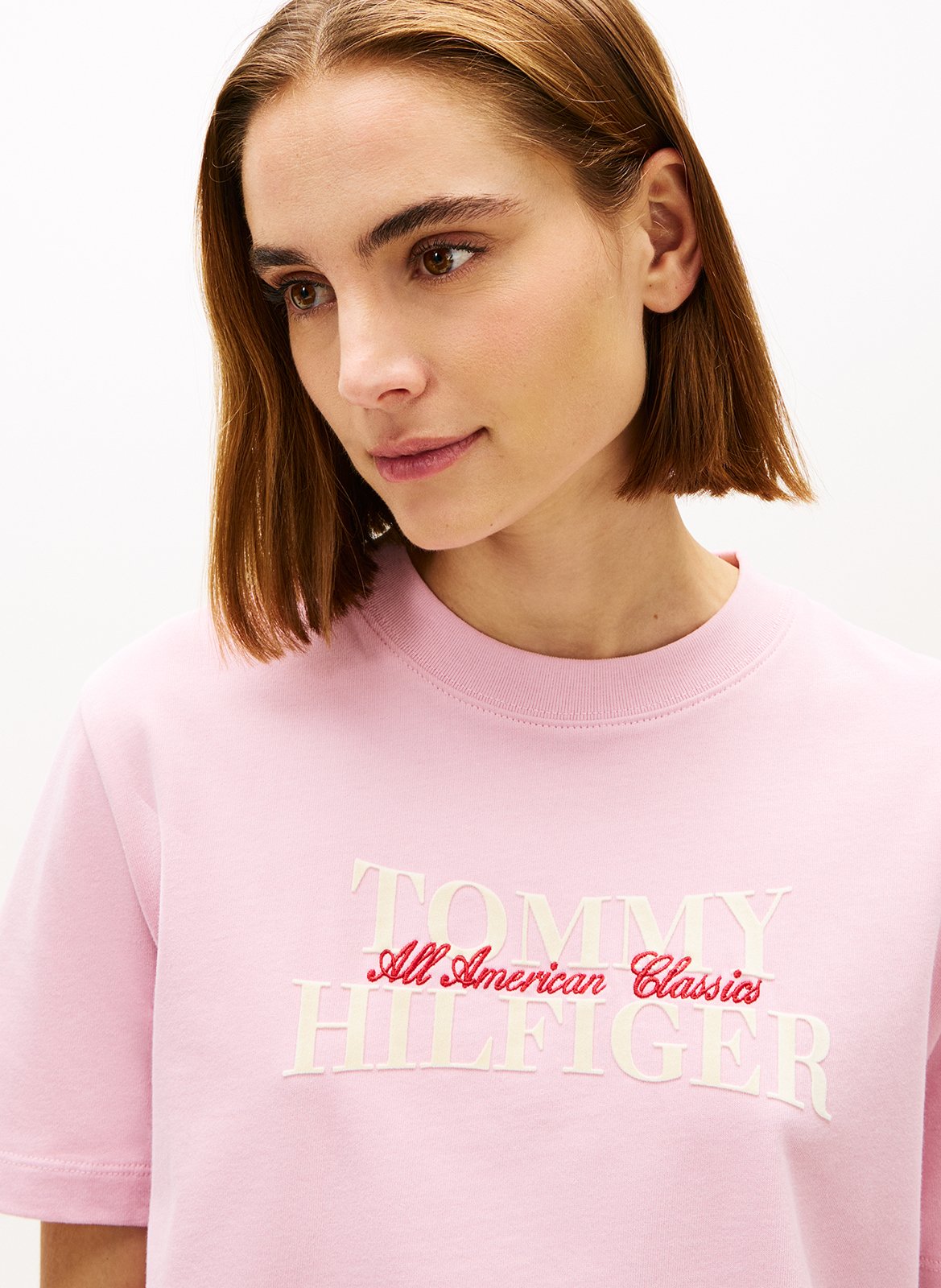 Gerades T-Shirt aus Baumwolle, bestickt TOMMY HILFIGER Rosa