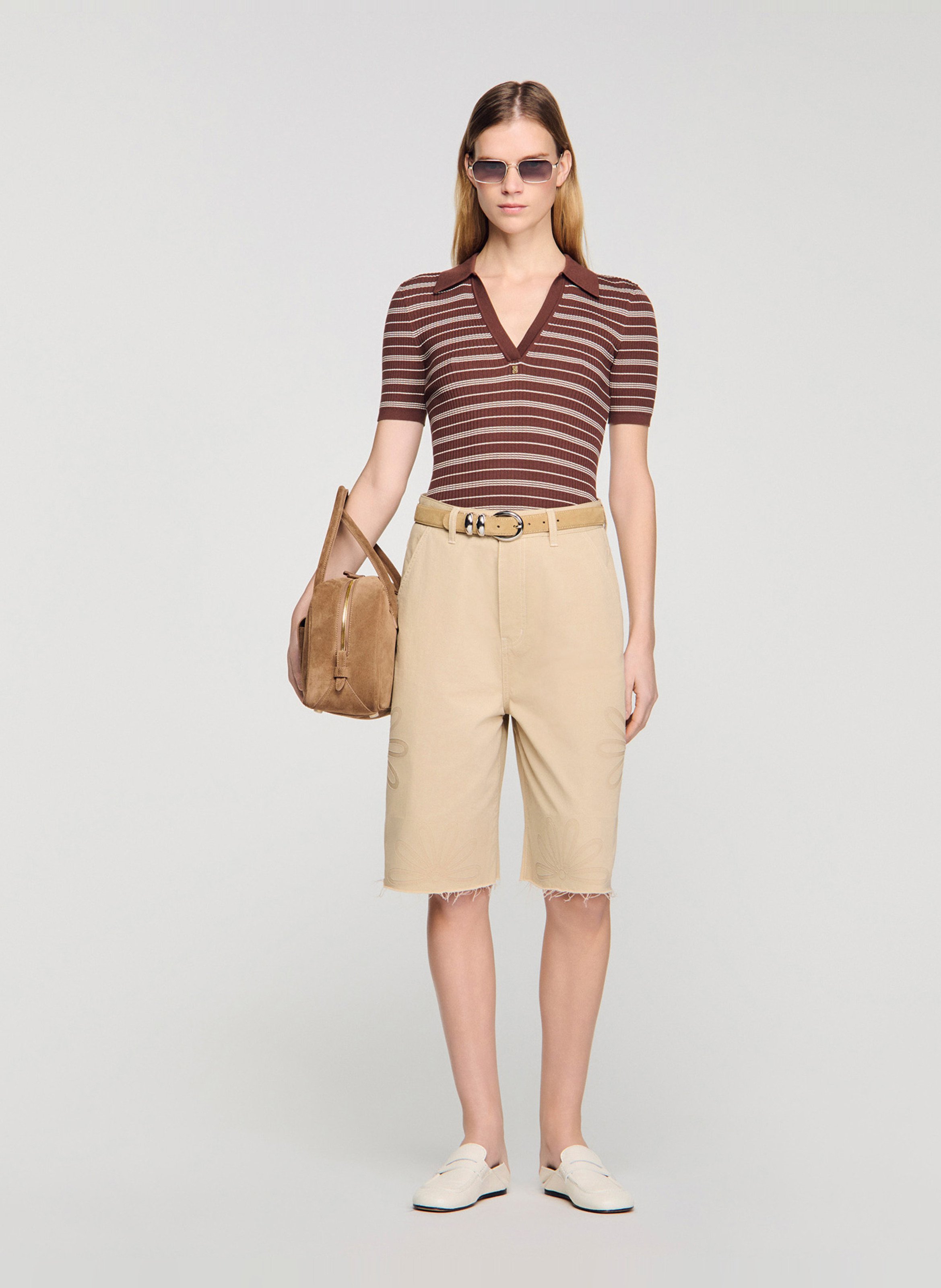 Rechte gestreepte polo SANDRO Bruin