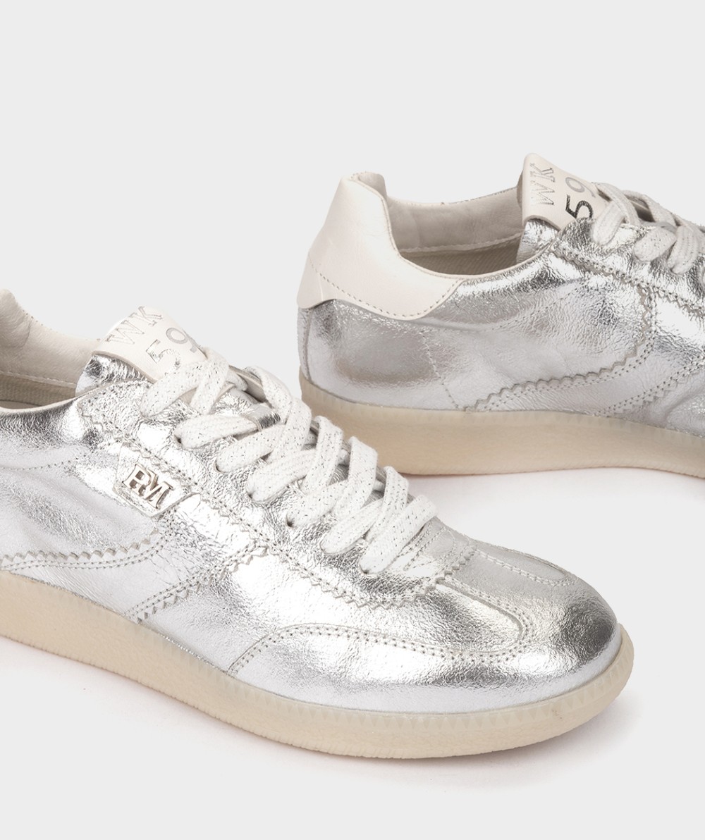 Sporty silver metallic leather sneakers PEDRO MIRALLES Golden