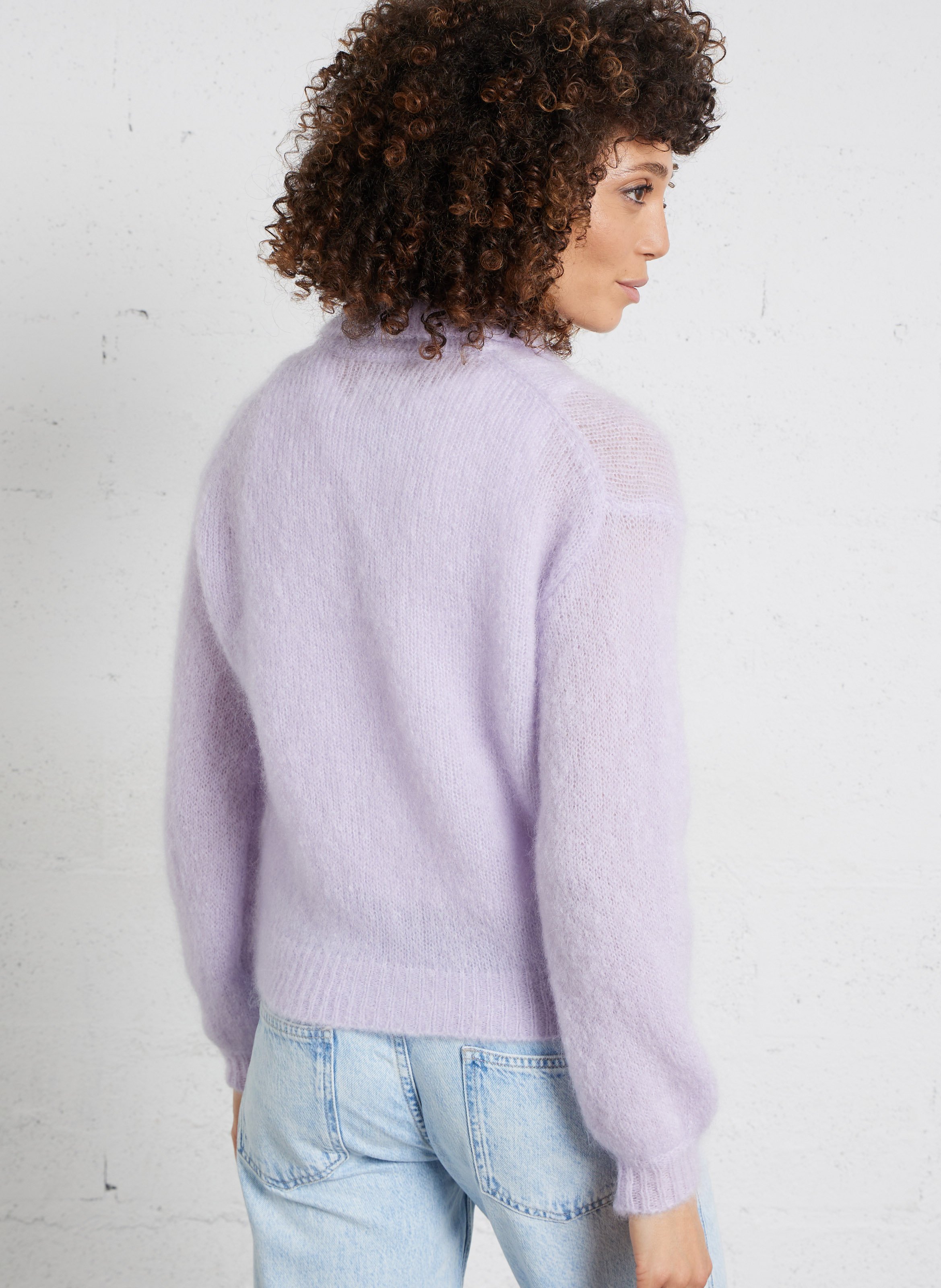 Cardigan col polo en mohair mélangé DES PETITS HAUTS Violet