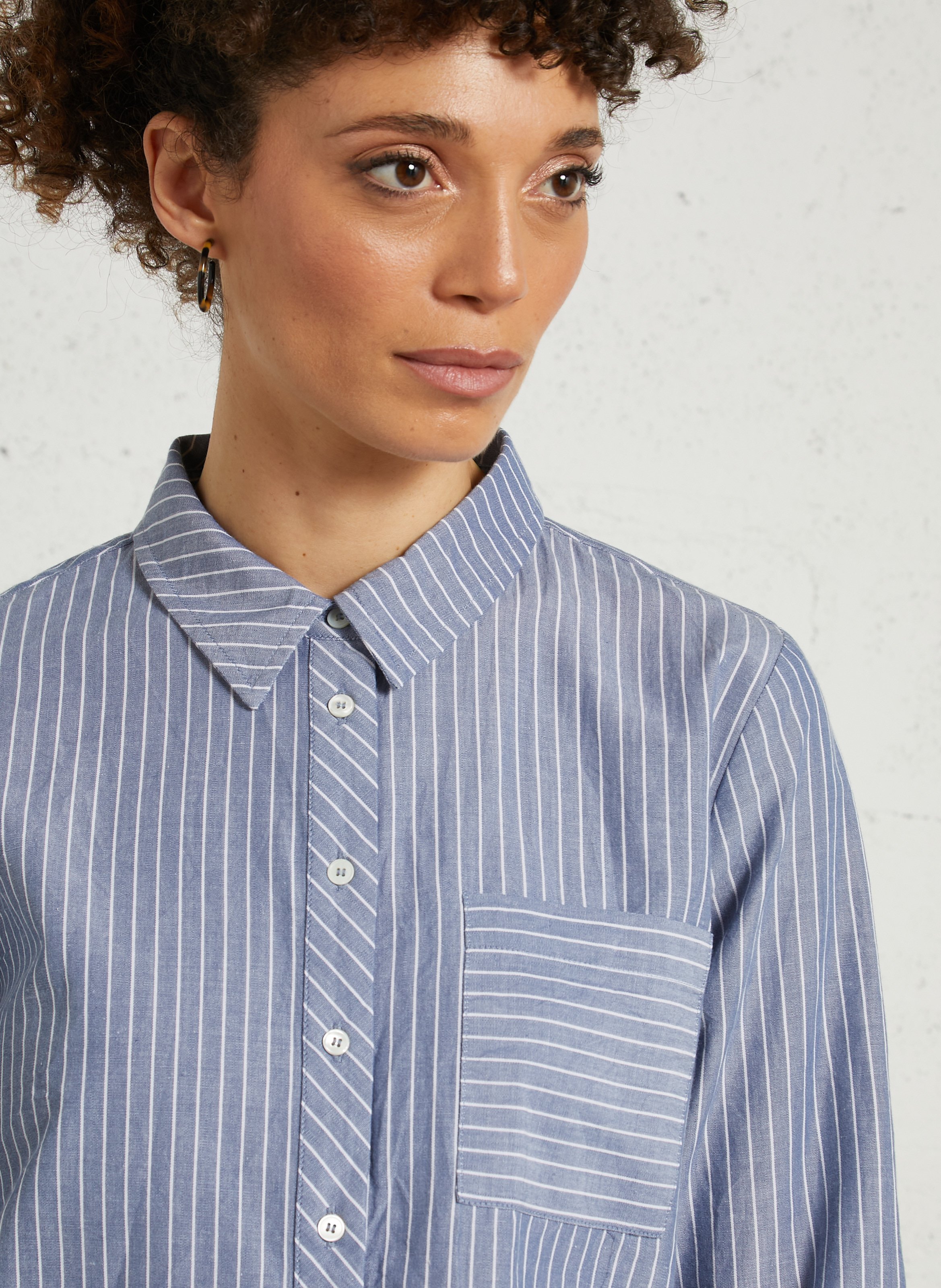 Chemise col classique manches contrastantes en coton LA PETITE ETOILE Blue