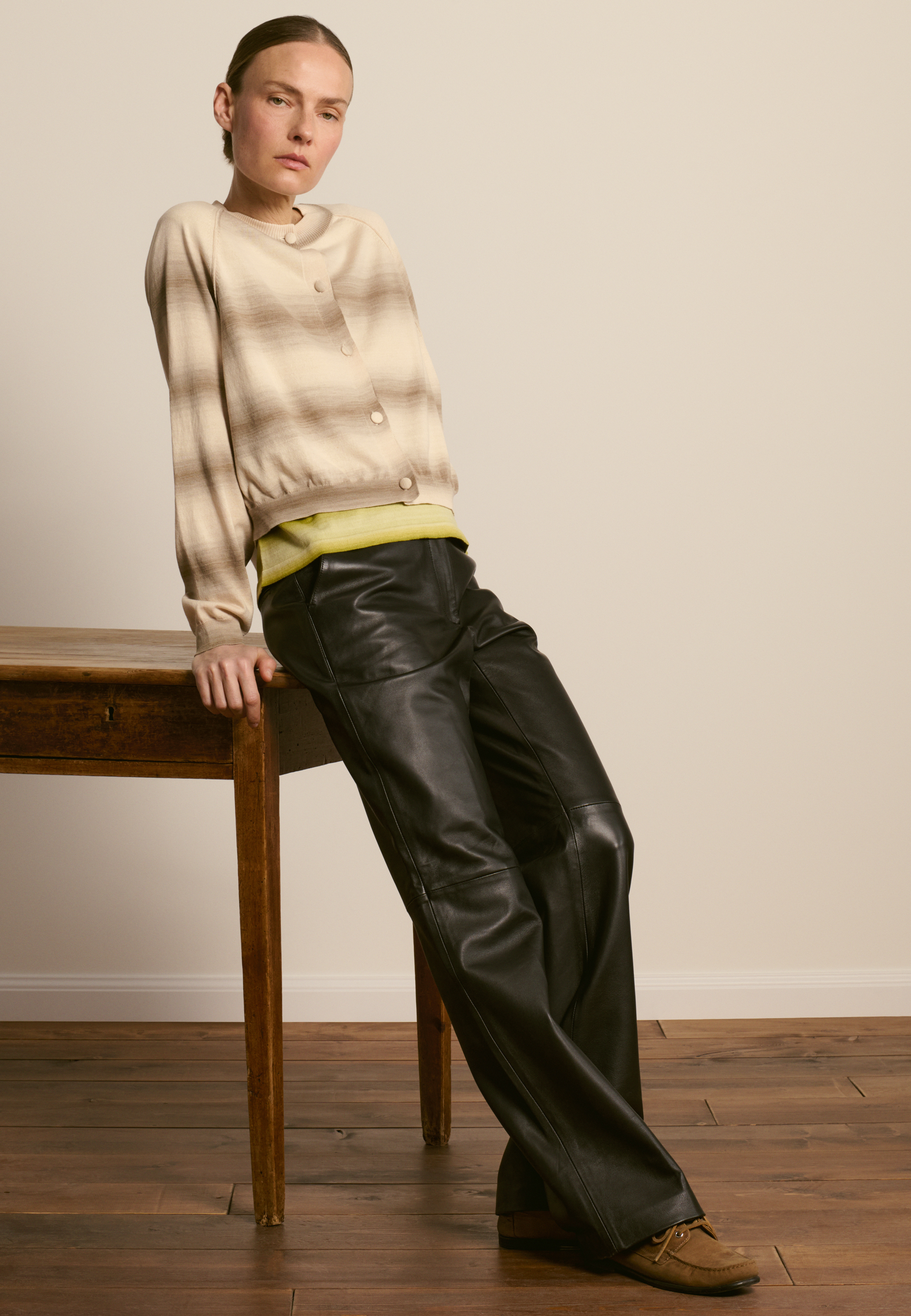 Cardigan à rayures en coton MAISON MONTAGUT Beige