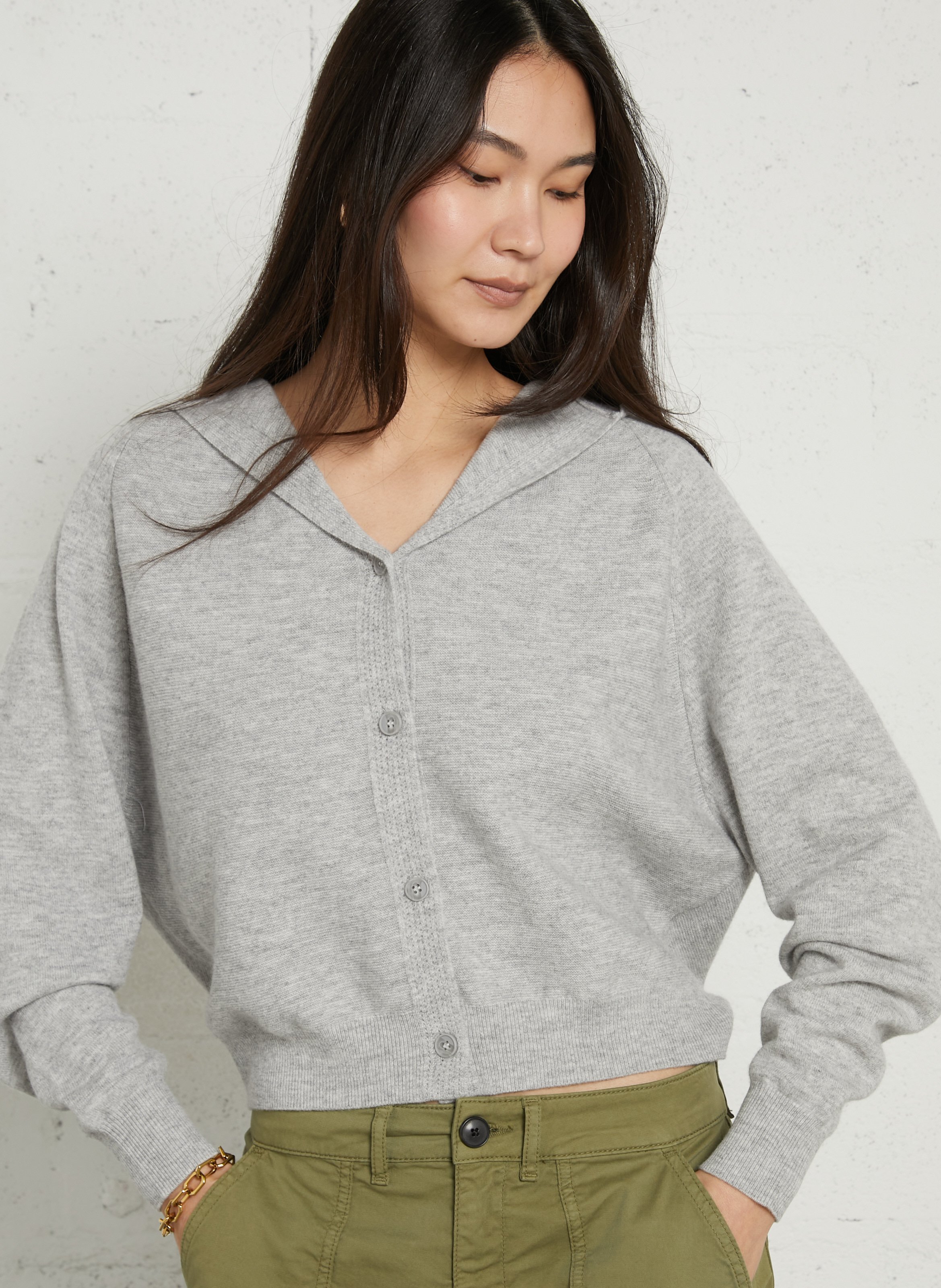 Short Oversized Wool Hooded Vest BERENICE Grey